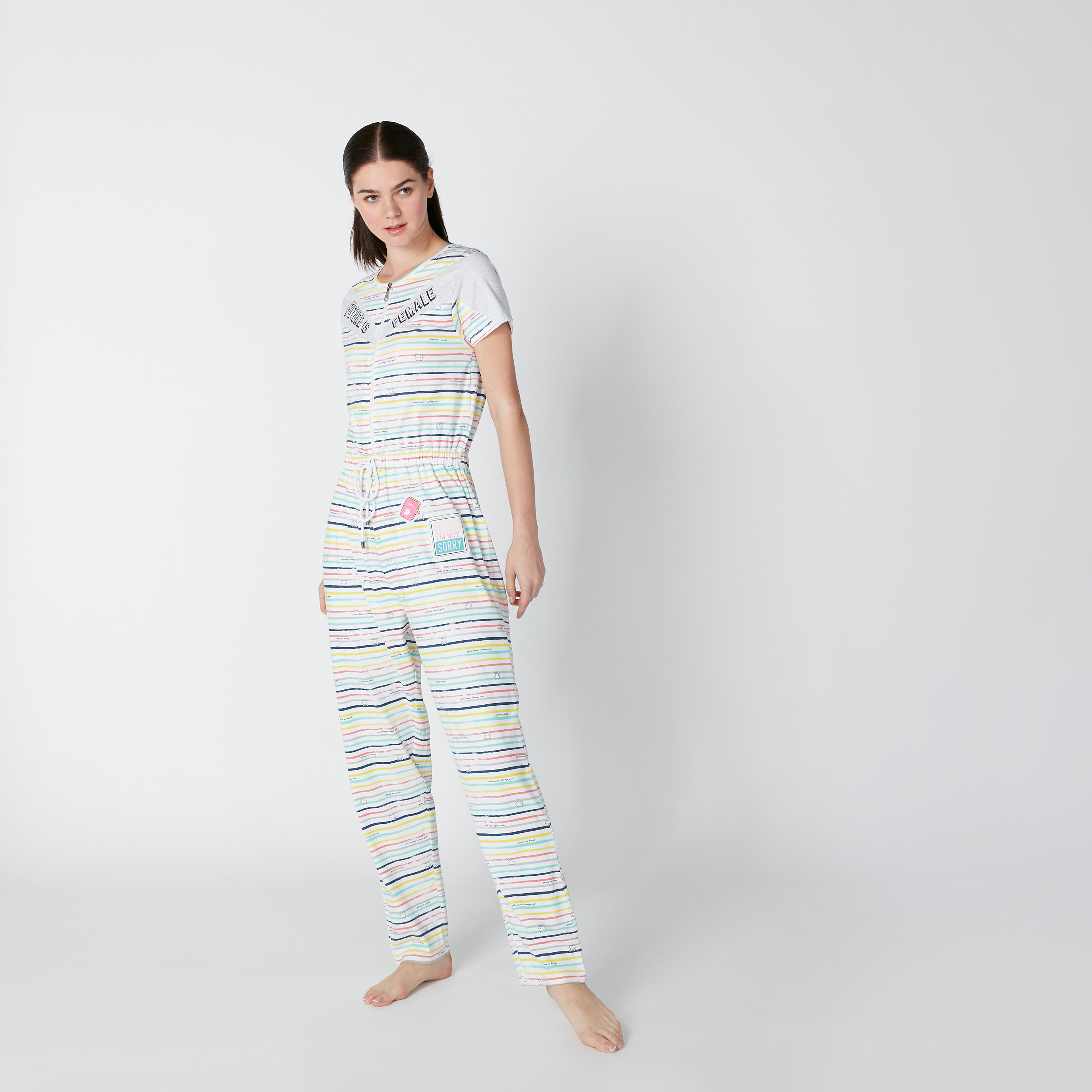 أفرول مستدام مقلّم بسحّاب إغلاق ورباط-women-clothing-nightwear-nighties-image-3