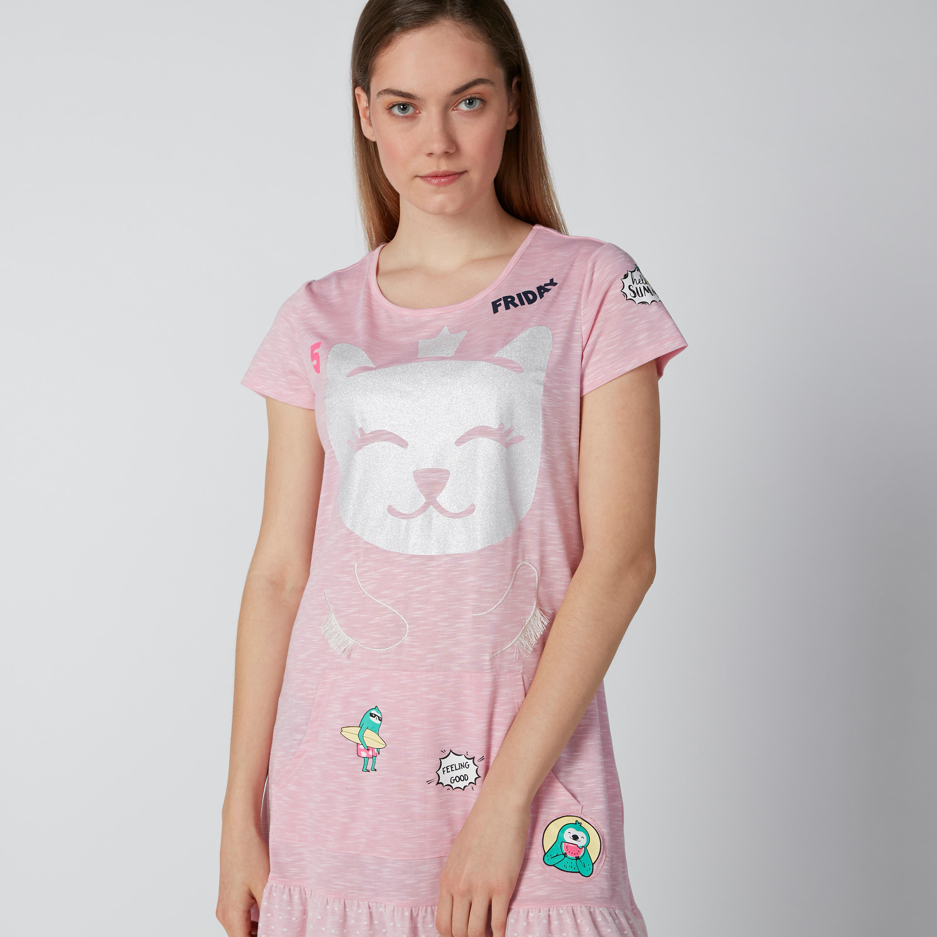 قميص نوم بأكمام كاب وحوّاف كشكش وطبعات-women-clothing-nightwear-nighties-image-3