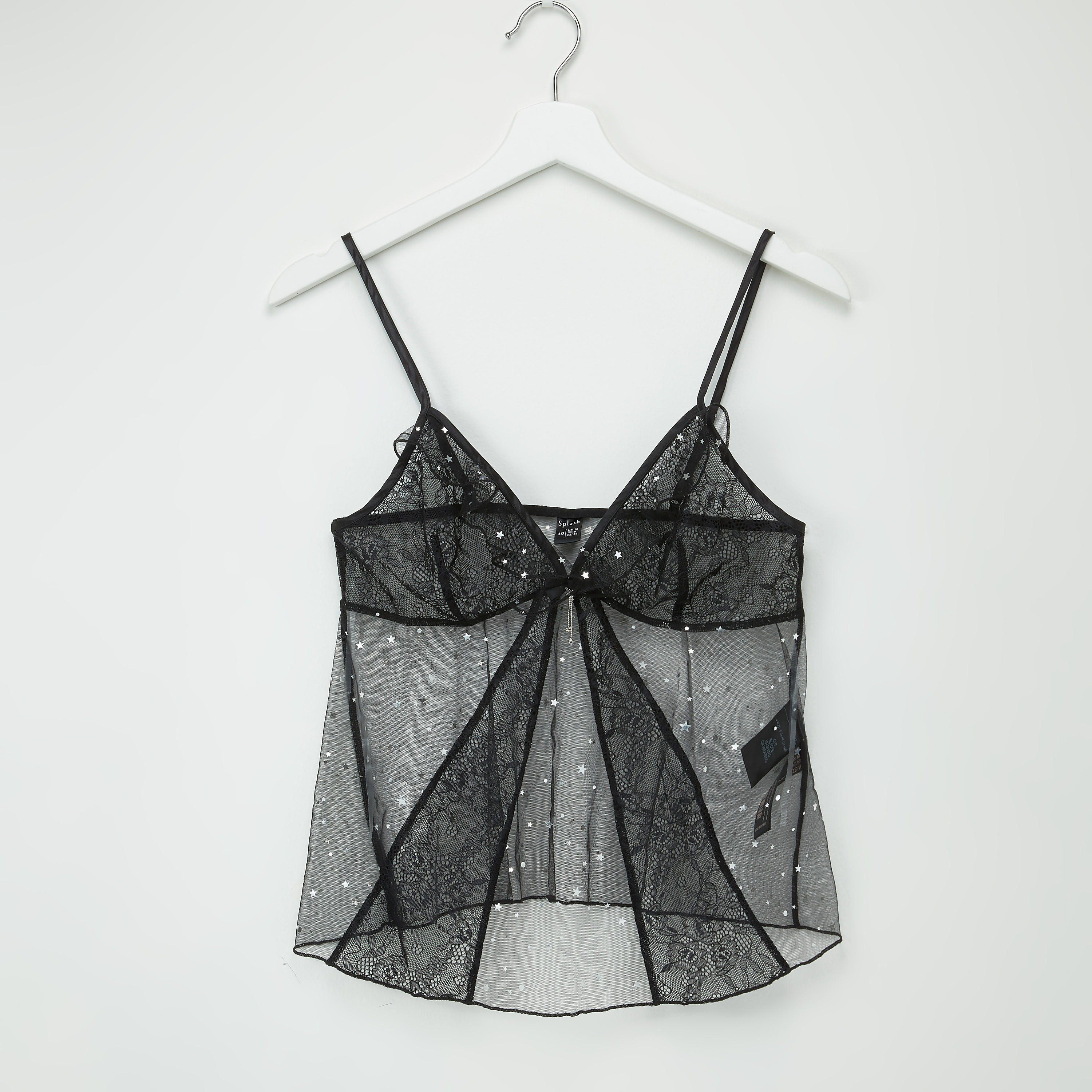 طقم بنطال بيجاما وبلوزة بحمالات رفيعة وتفاصيل دانتيل وطبعات-women-clothing-nightwear-pyjamas-longsets-image-2