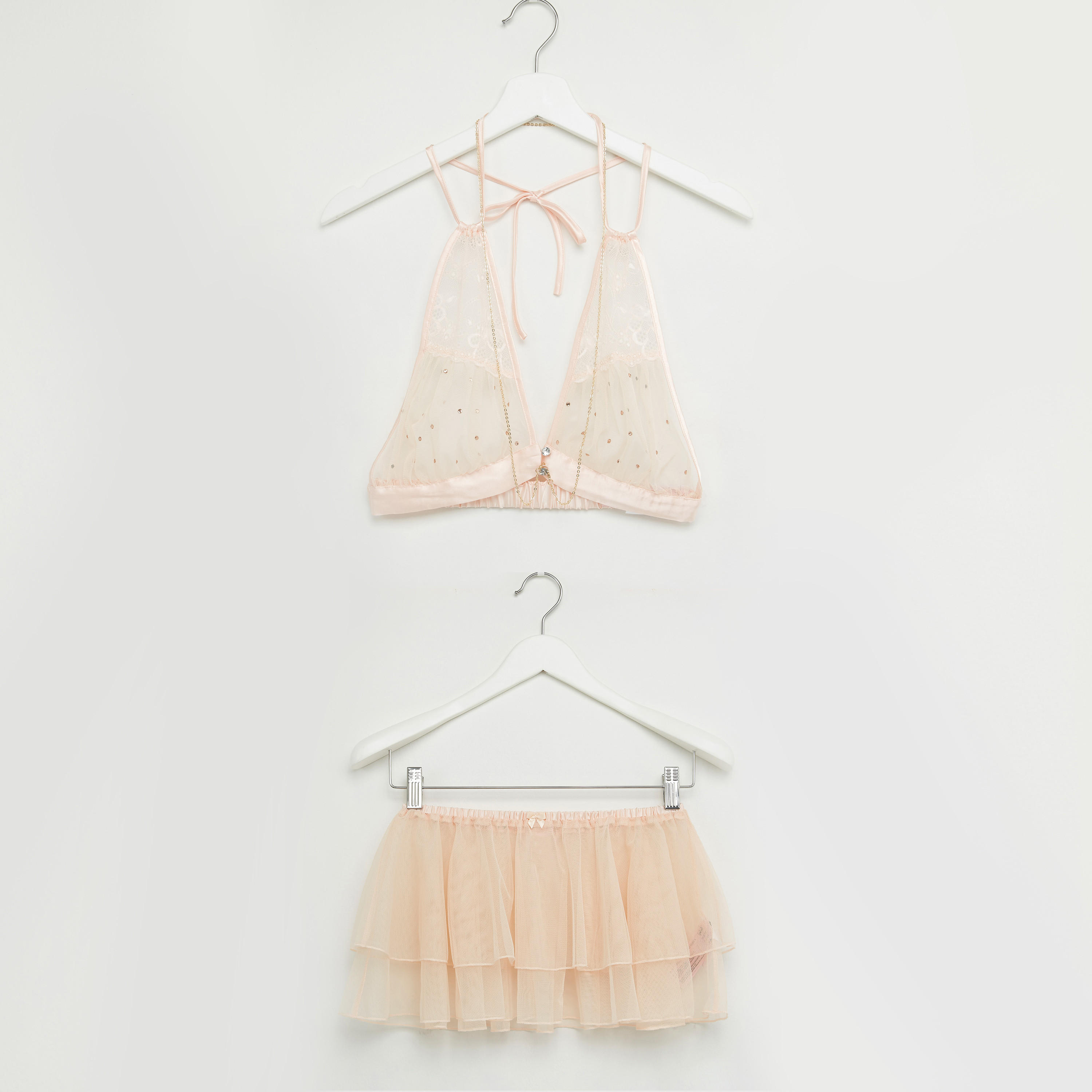 طقم تنورة مطّاطية وصدريّة مزيّنة بياقة هالتر-women-clothing-nightwear-pyjamas-longsets-image-1