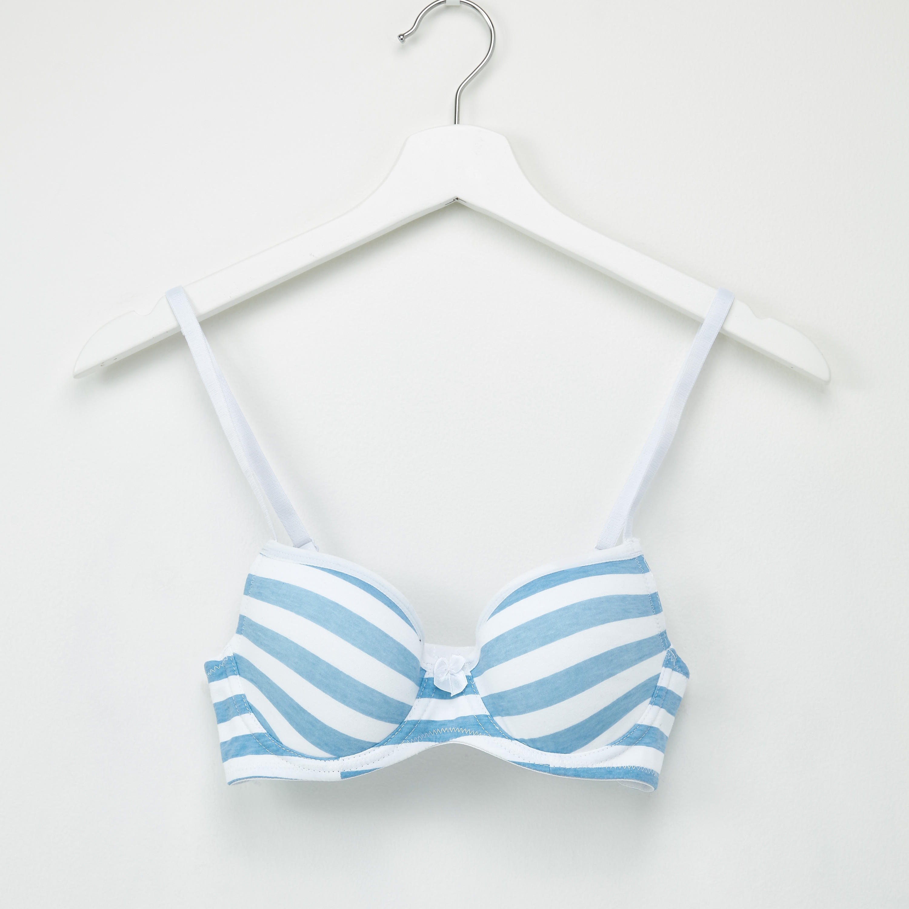 Striped Lightly Padded Plunge Bra with Hook and Eye Closure-women-clothing-lingerie-bras-image-1