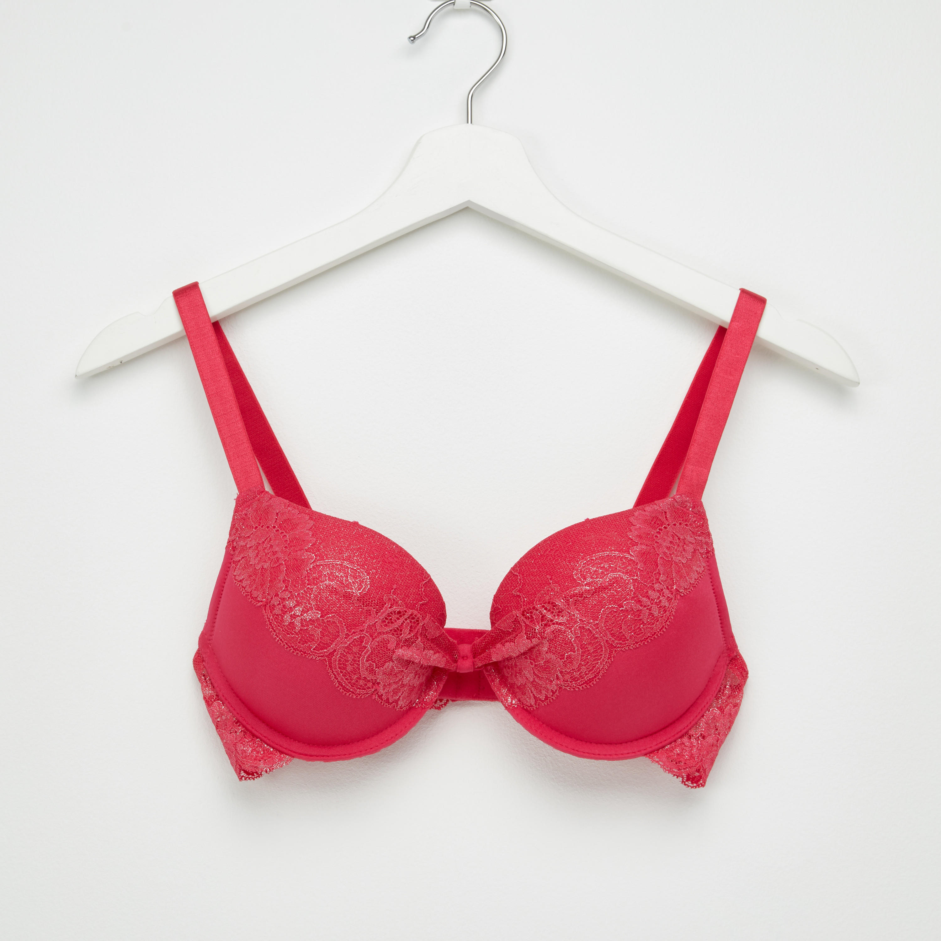 Lace Detail Padded Plunge Bra with Hook and Eye Closure-women-clothing-lingerie-bras-image-1