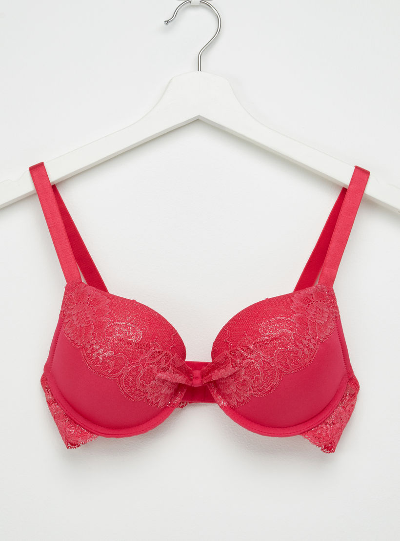 Lace Detail Padded Plunge Bra with Hook and Eye Closure-women-clothing-lingerie-bras-image-1