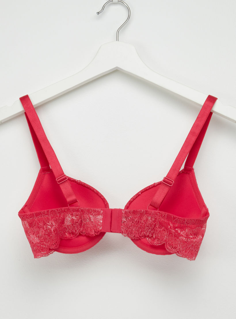 Lace Detail Padded Plunge Bra with Hook and Eye Closure-women-clothing-lingerie-bras-image-2