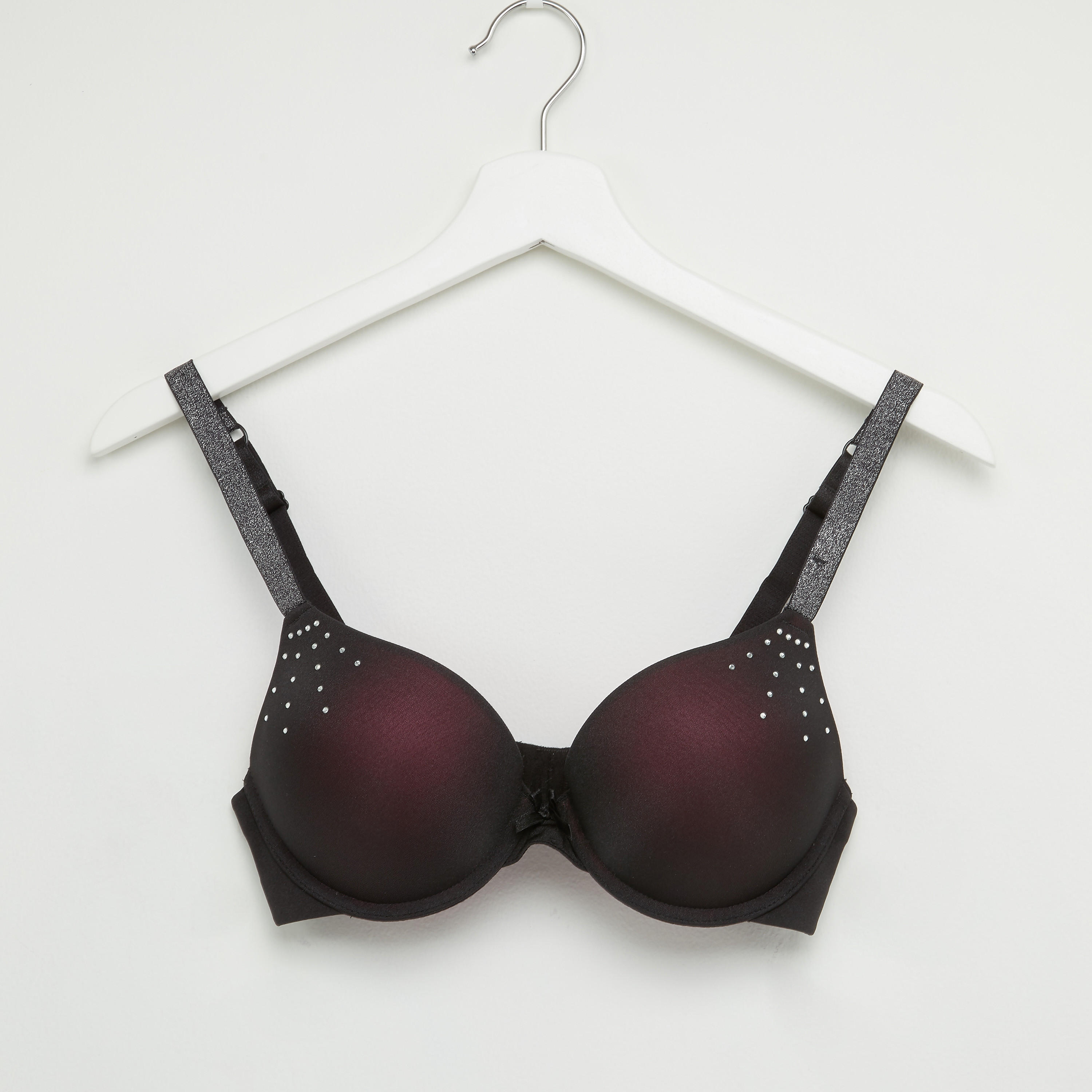 Studded Padded Plunge Bra with Hook and Eye Closure-women-clothing-lingerie-bras-image-1