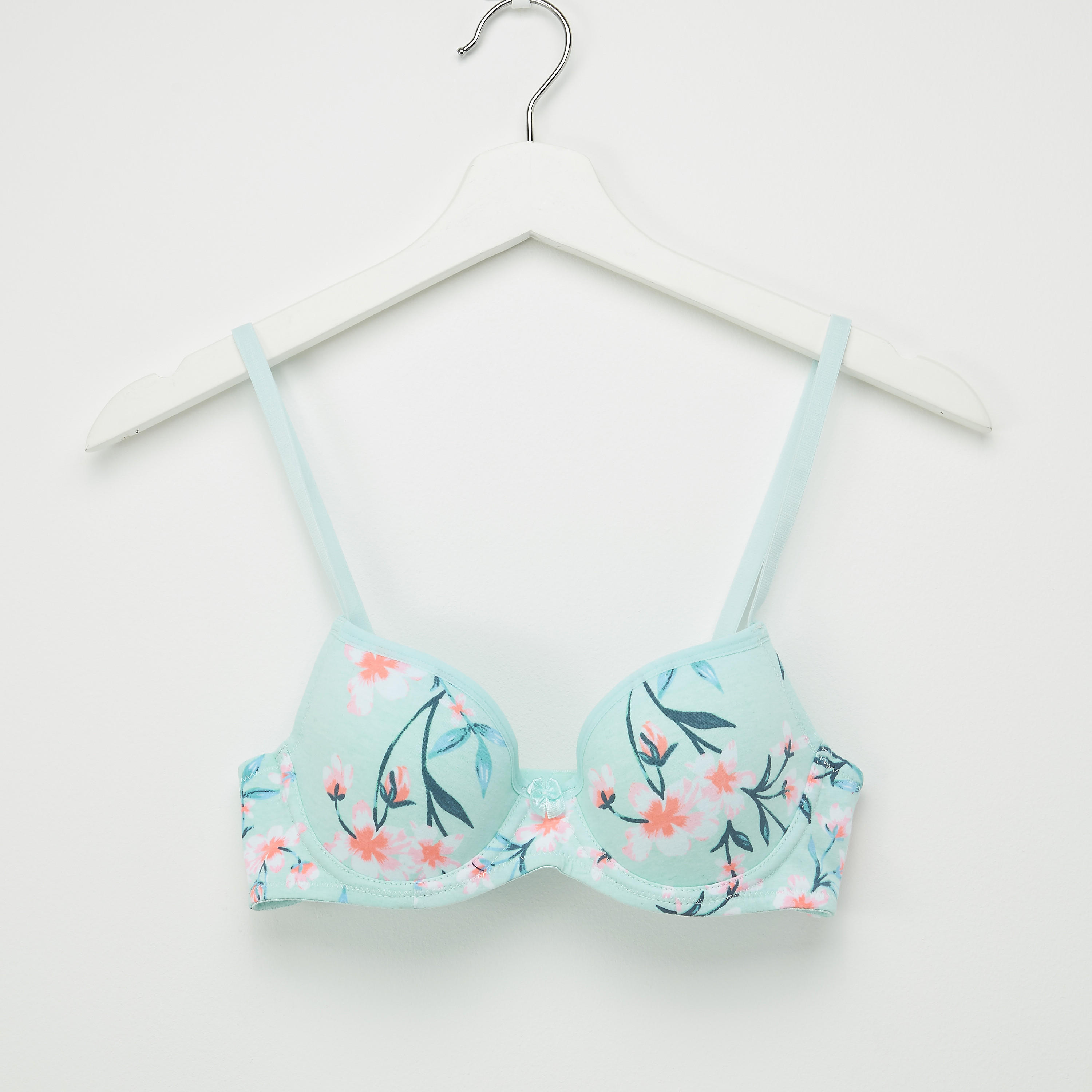 Floral Padded Plunge Bra with Adjustable Strap-women-clothing-lingerie-bras-image-1