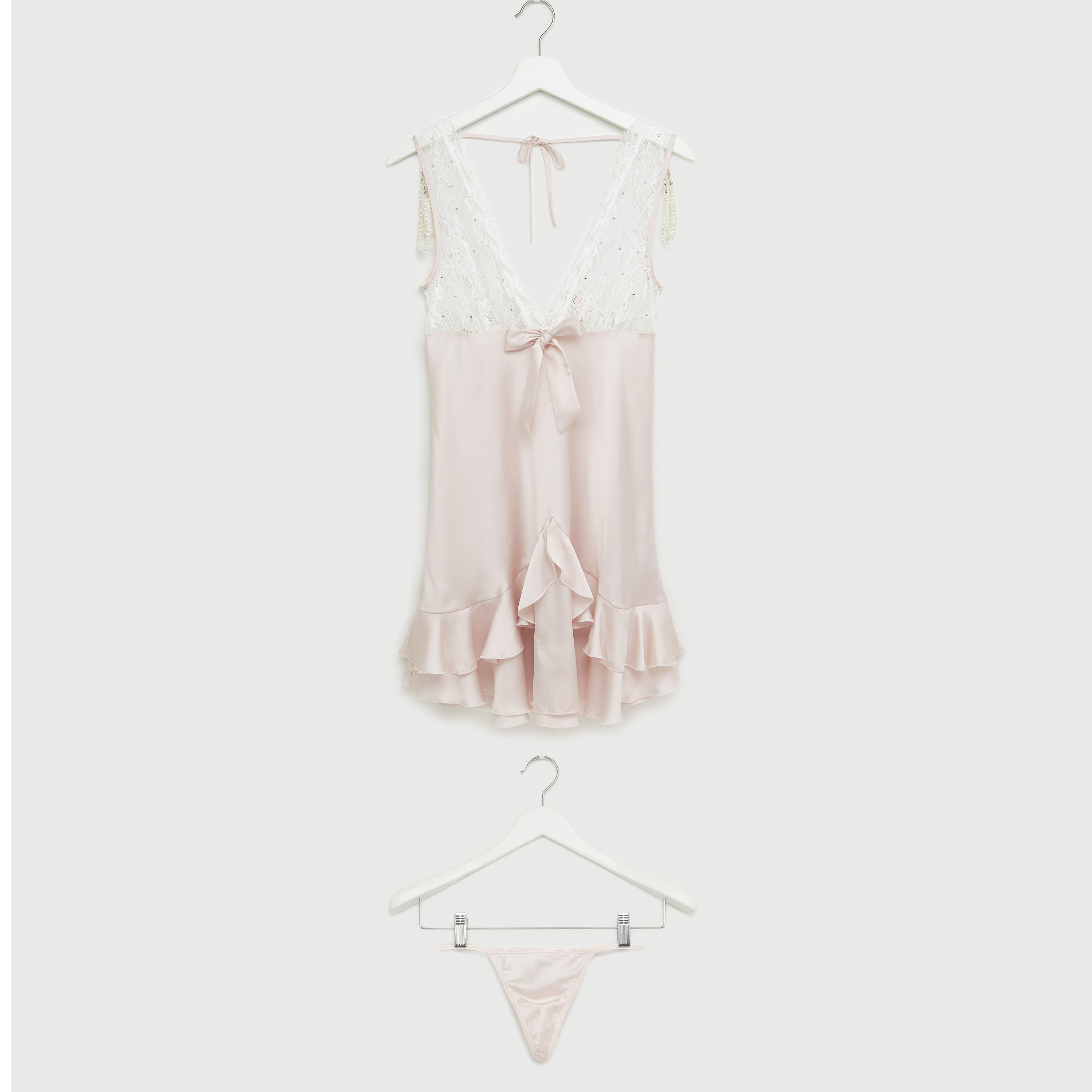 Bow Applique Halter Neck Sleep Dress with Thongs-women-clothing-nightwear-nighties-image-1