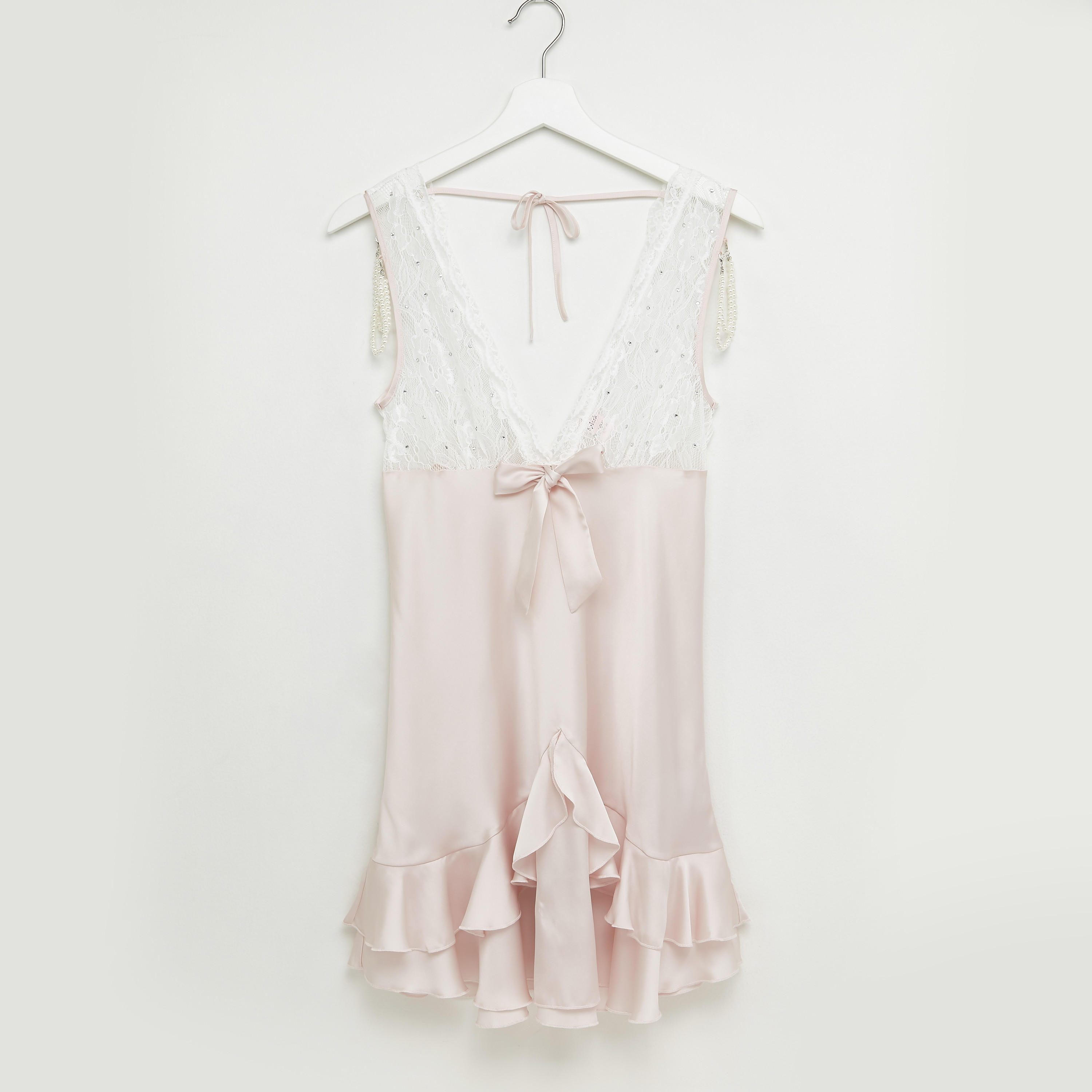 Bow Applique Halter Neck Sleep Dress with Thongs-women-clothing-nightwear-nighties-image-2