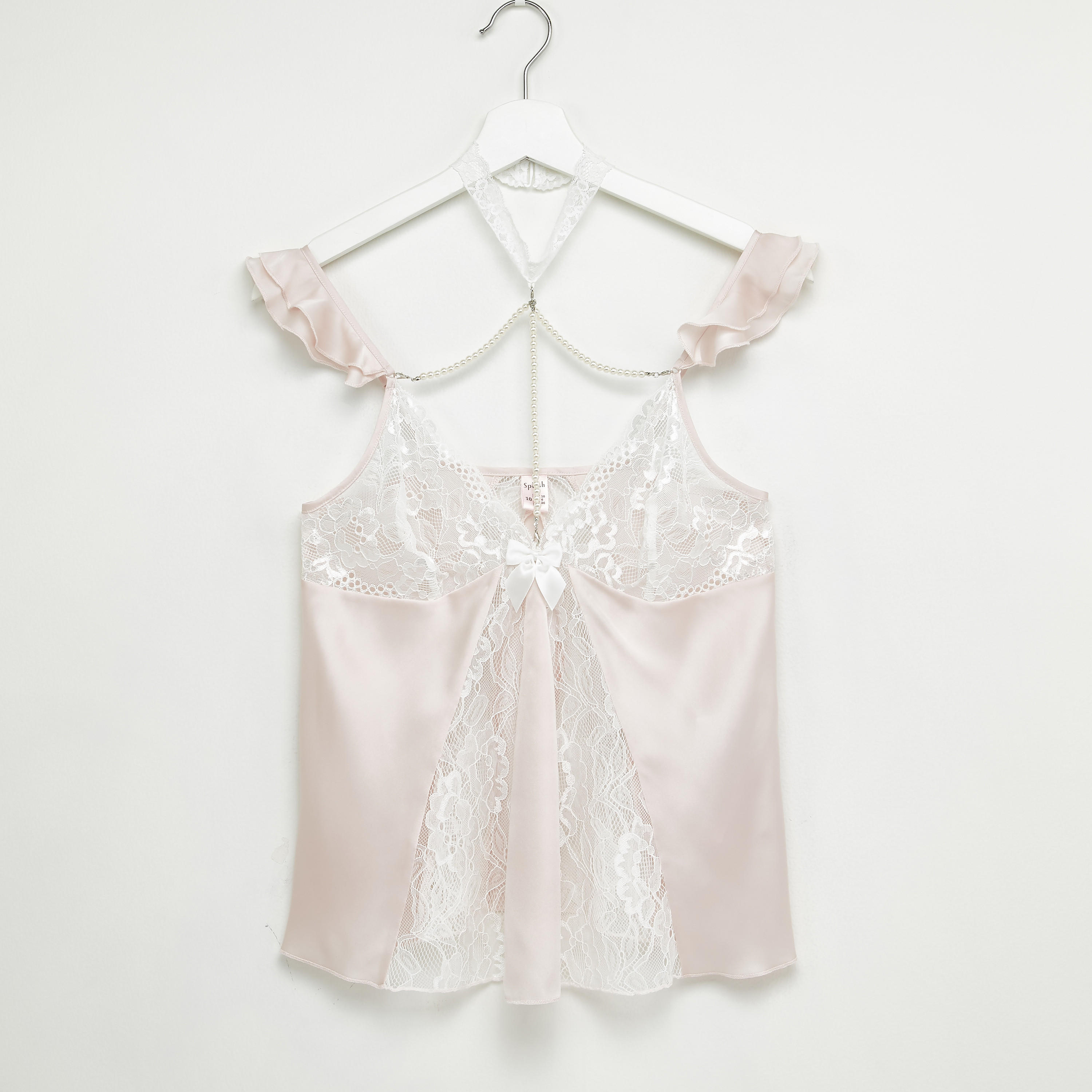 Lace and Pearl Detail Halter Neck Top with Shorts-women-clothing-nightwear-pyjamas-longsets-image-2