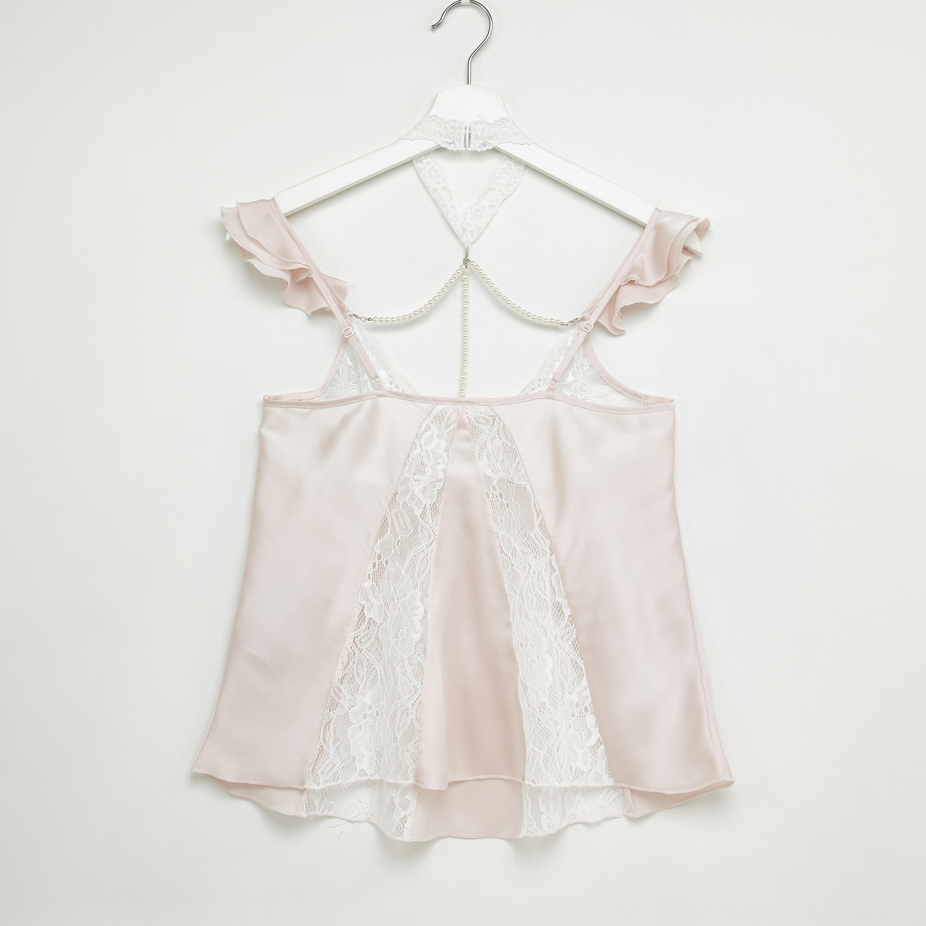 Lace and Pearl Detail Halter Neck Top with Shorts-women-clothing-nightwear-pyjamas-longsets-image-3