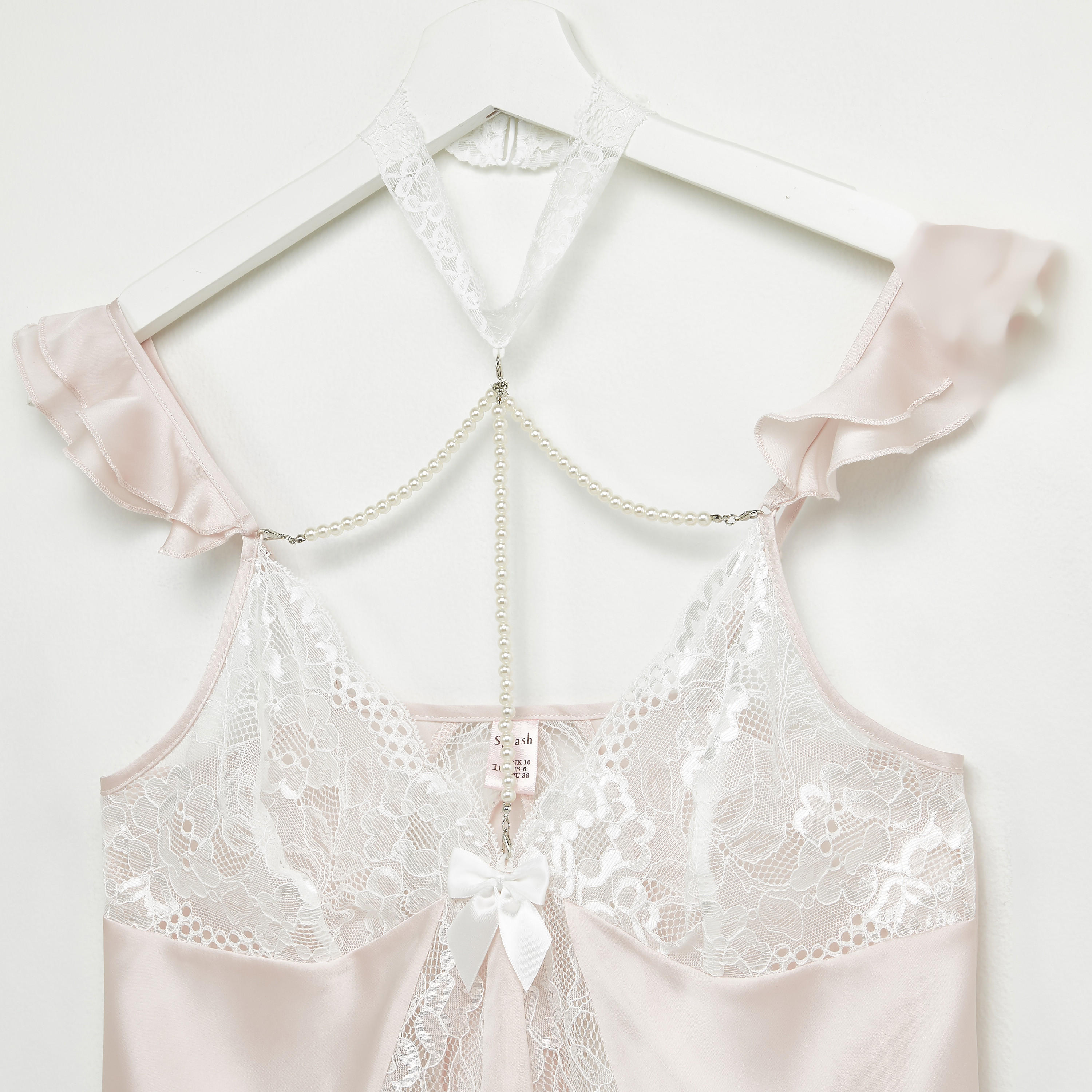 Lace and Pearl Detail Halter Neck Top with Shorts-women-clothing-nightwear-pyjamas-longsets-image-4