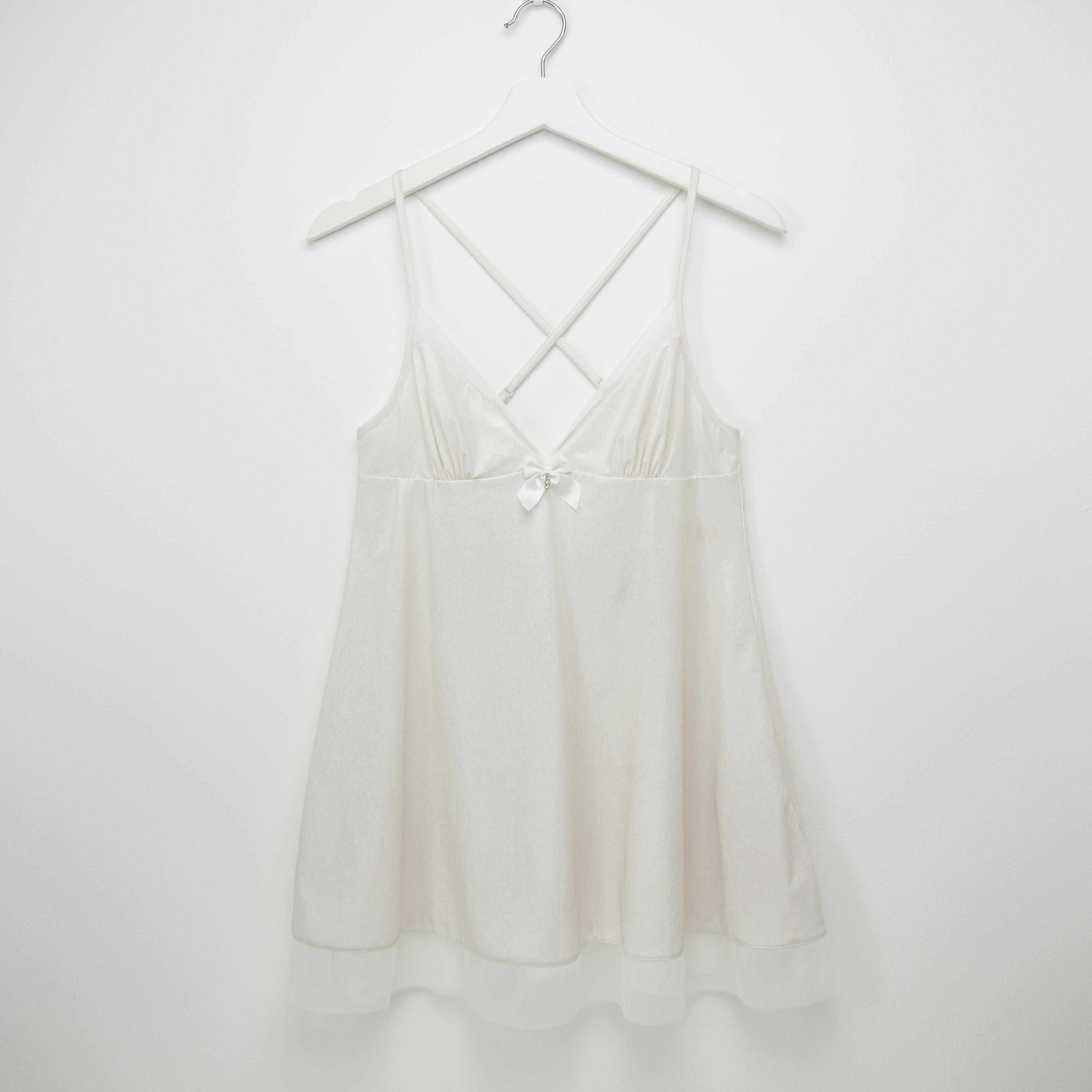 بيبي دول سادة بياقة V وفيونكة-women-clothing-lingerie-babydollsandbodysuits-image-1