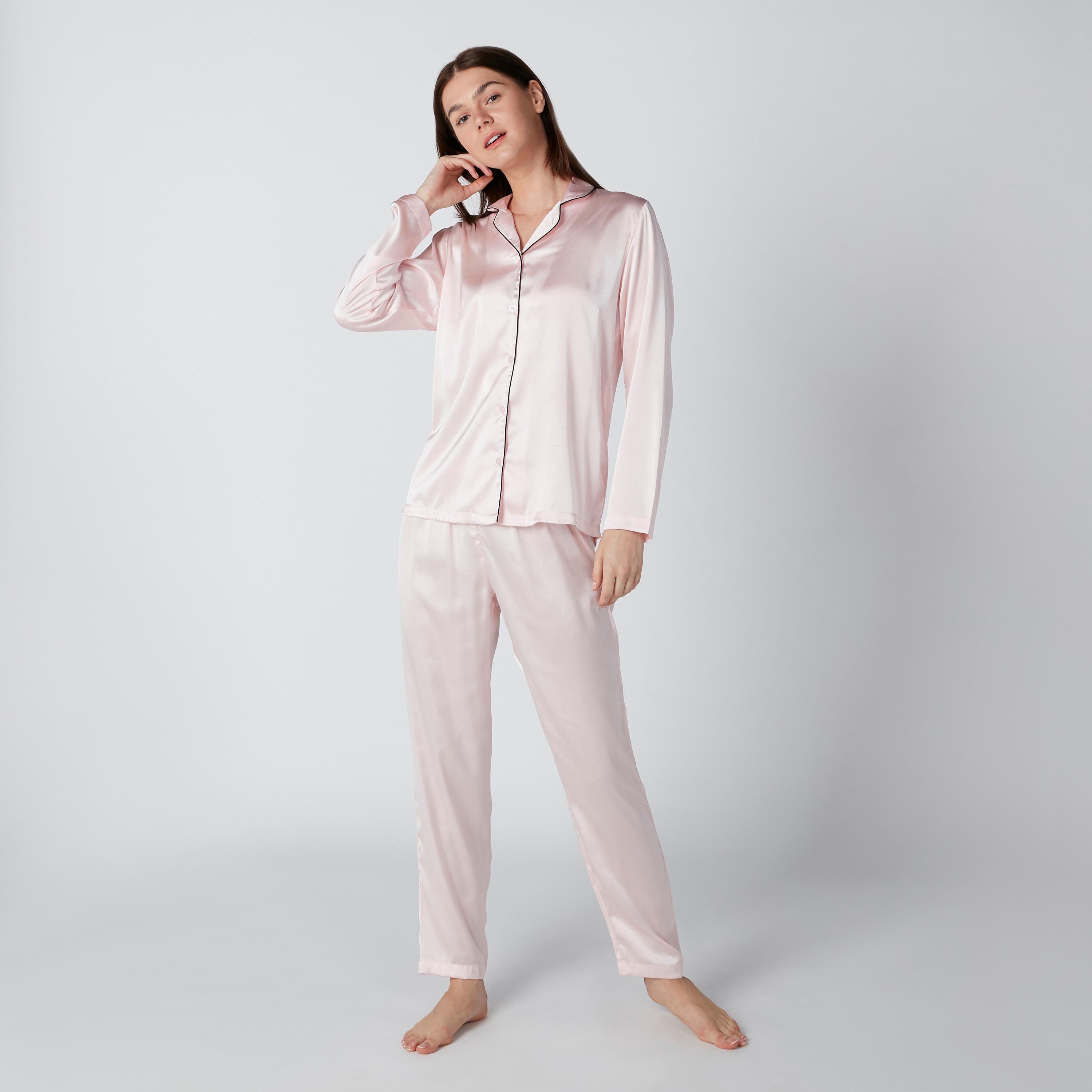 طقم بنطال بيجاما وقميص بدرزات-women-clothing-nightwear-pyjamas-longsets-image-1