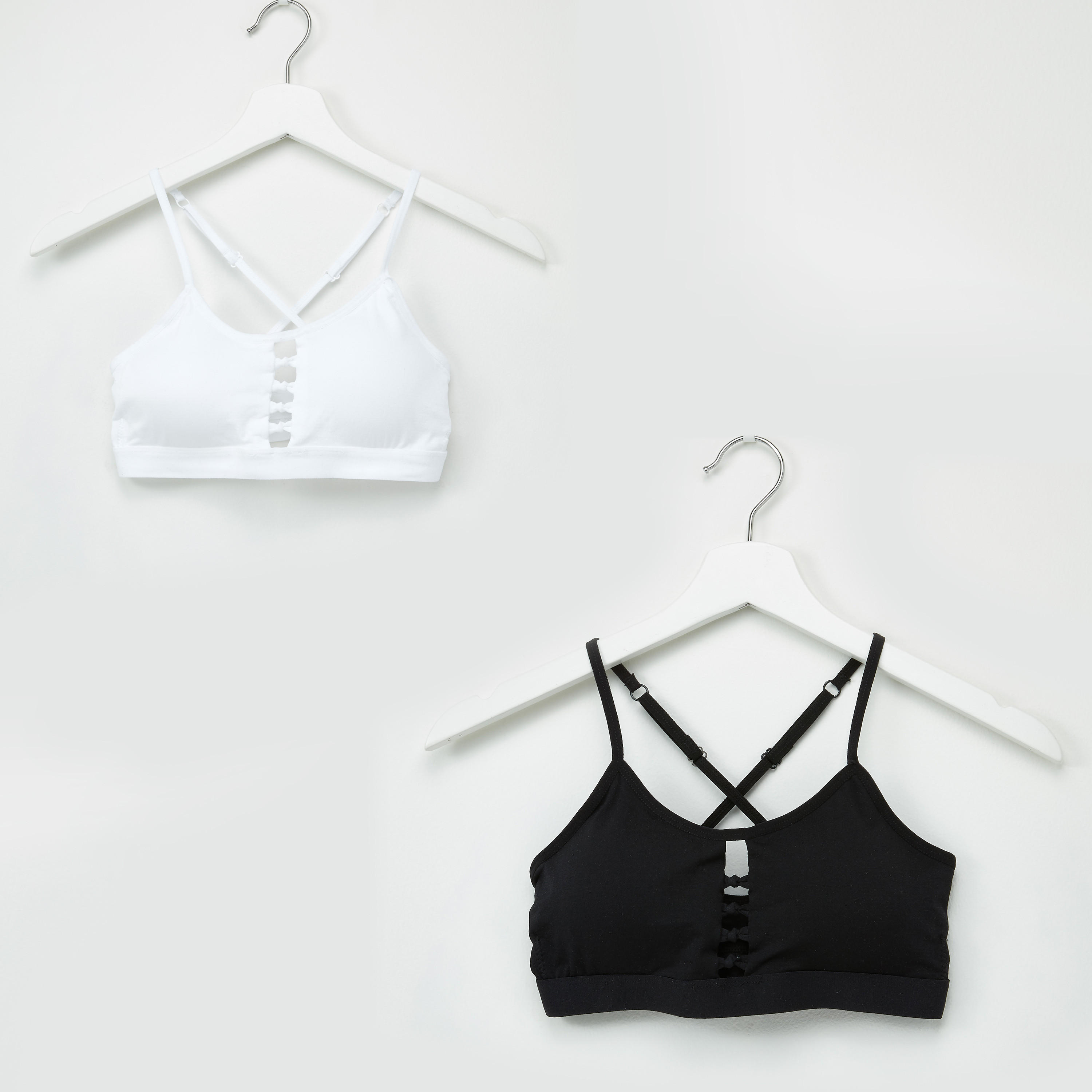 صدريّة تيشيرت بحمّالات متقاطعة وتفاصيل معقودة - طقم من قطعتين-women-clothing-lingerie-bras-image-1