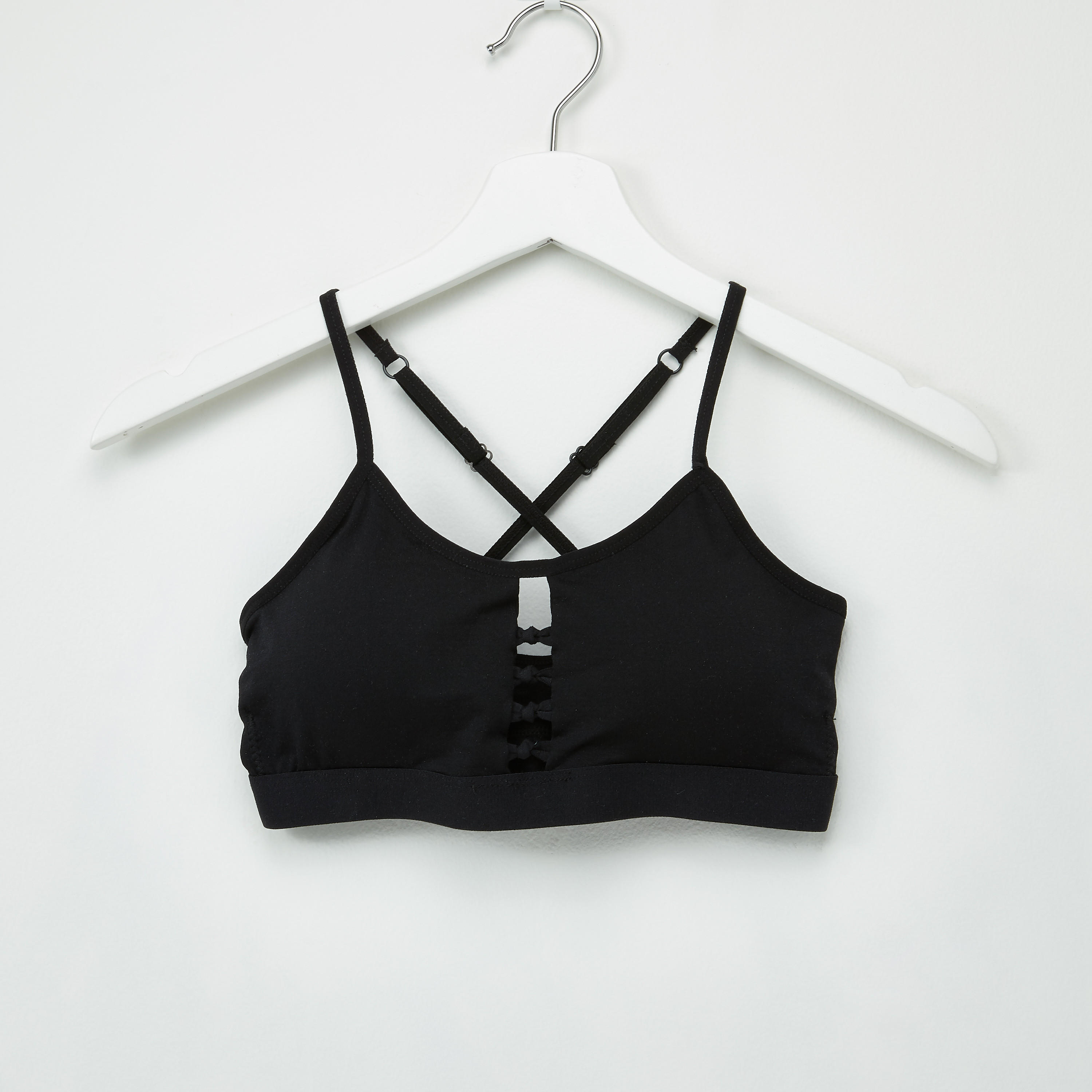 صدريّة تيشيرت بحمّالات متقاطعة وتفاصيل معقودة - طقم من قطعتين-women-clothing-lingerie-bras-image-4