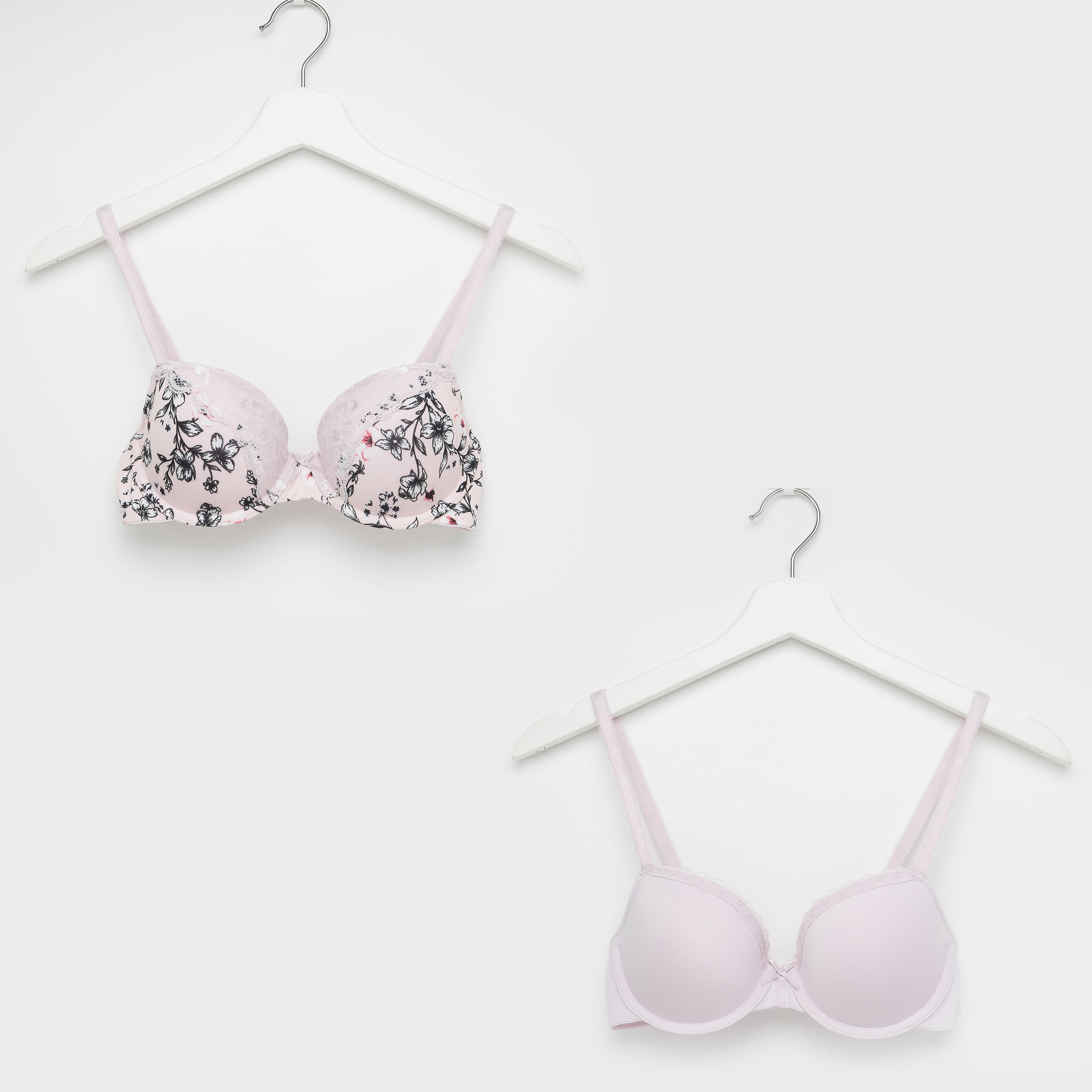 صدريّة مبطّنة بتفاصيل دانتيل ومشبك إغلاق ناعم وطبعات - طقم من قطعتين-women-clothing-lingerie-bras-image-1