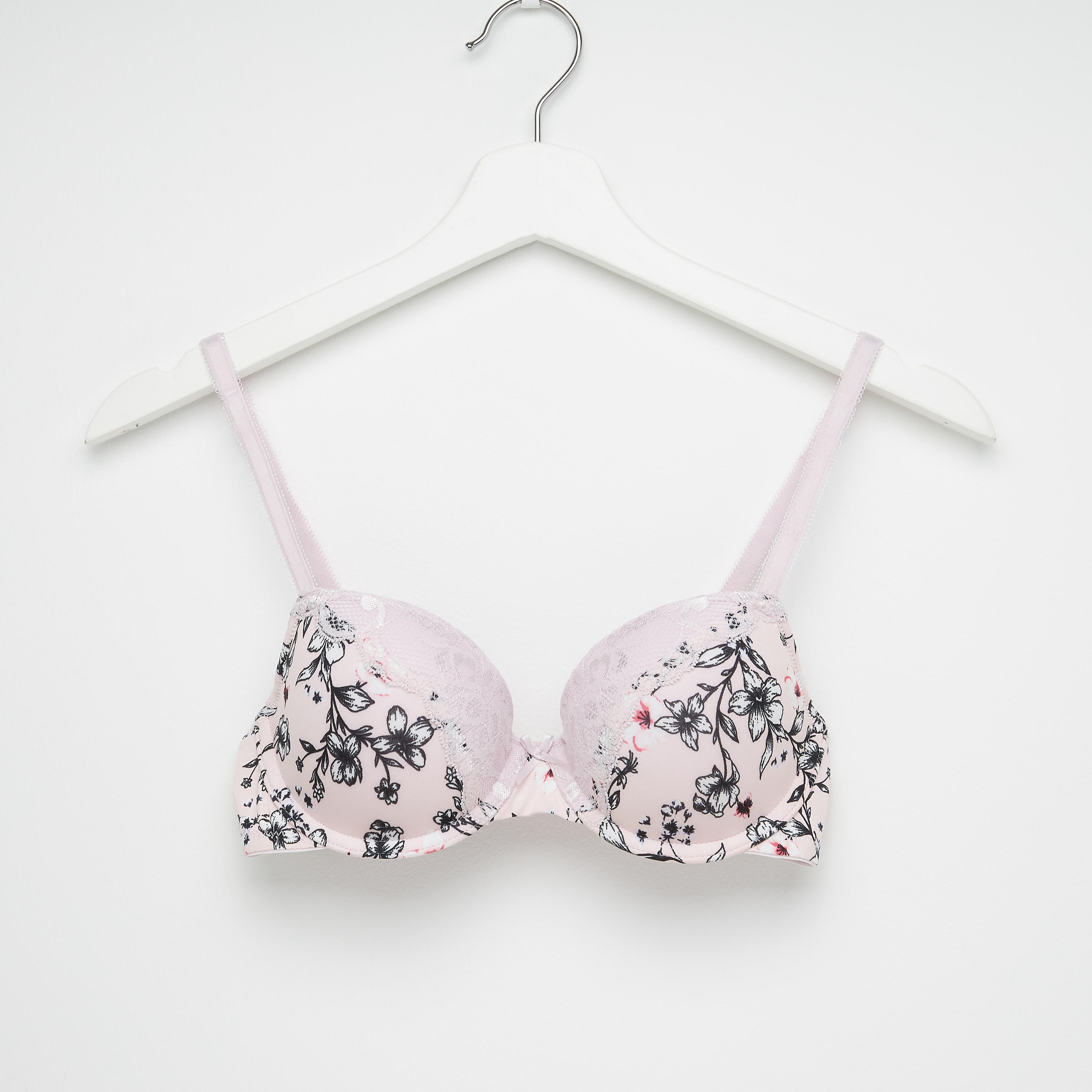 صدريّة مبطّنة بتفاصيل دانتيل ومشبك إغلاق ناعم وطبعات - طقم من قطعتين-women-clothing-lingerie-bras-image-2