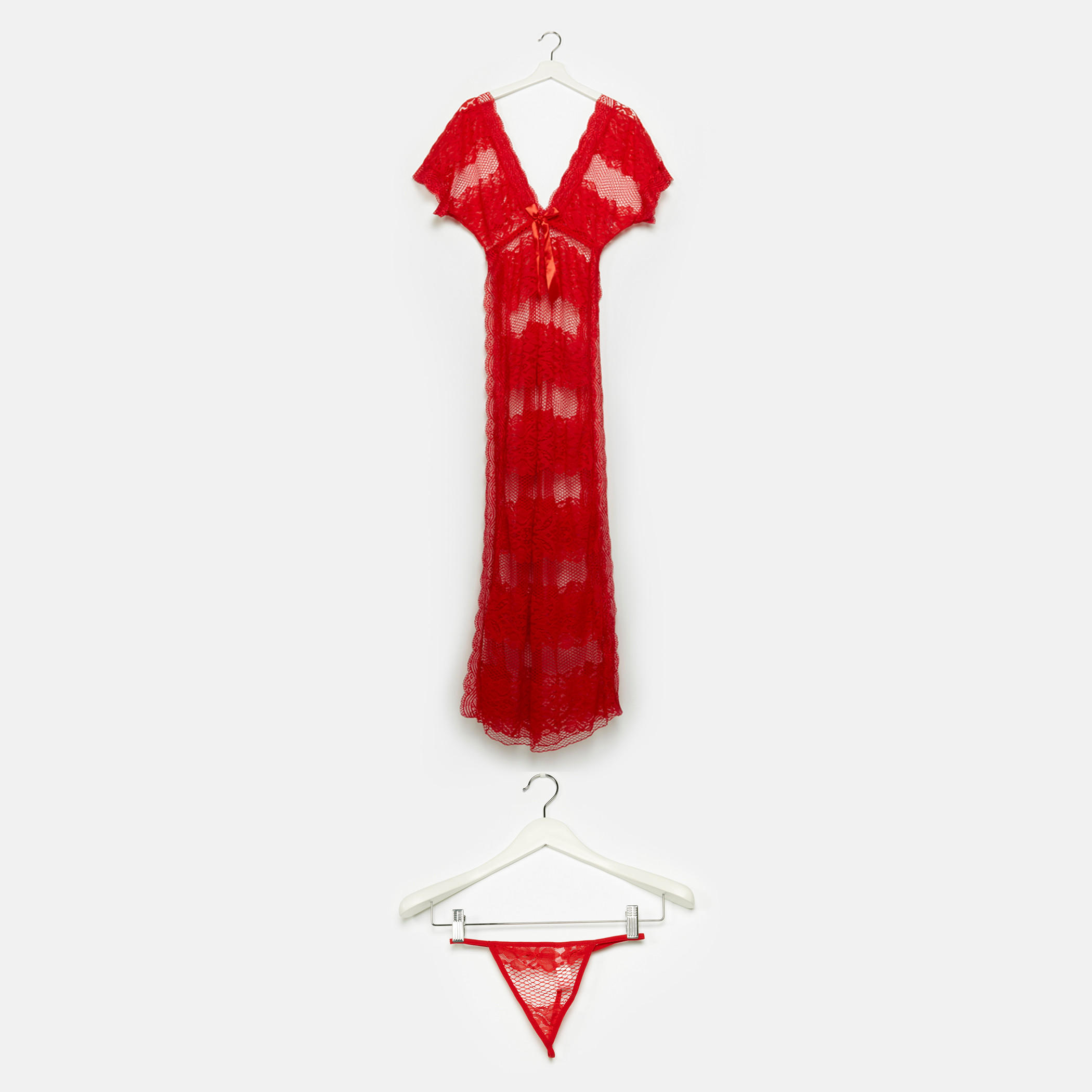 قميص نوم بياقة V وأكمام قصيرة مع ثونج-women-clothing-nightwear-nighties-image-1