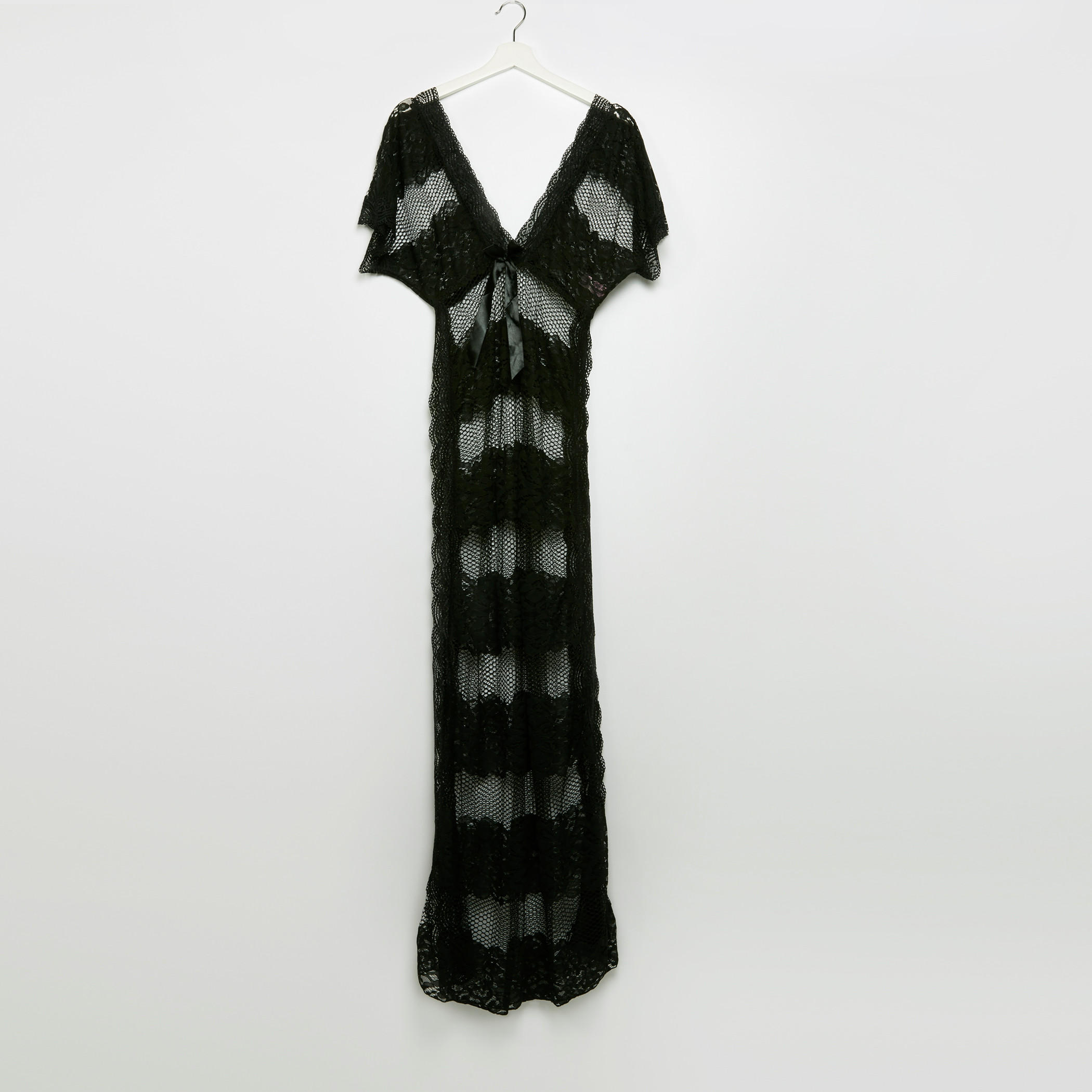 Textured V-Neck Short Sleeves Sleep Dress with Thongs-women-clothing-nightwear-nighties-image-2