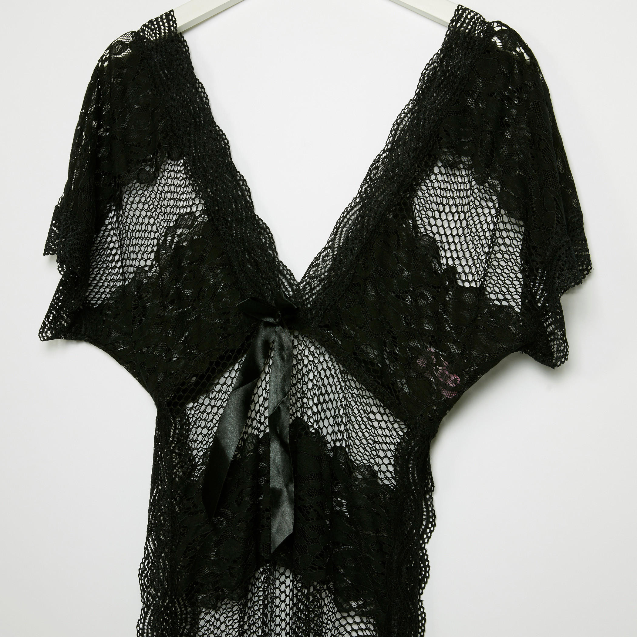 Textured V-Neck Short Sleeves Sleep Dress with Thongs-women-clothing-nightwear-nighties-image-3