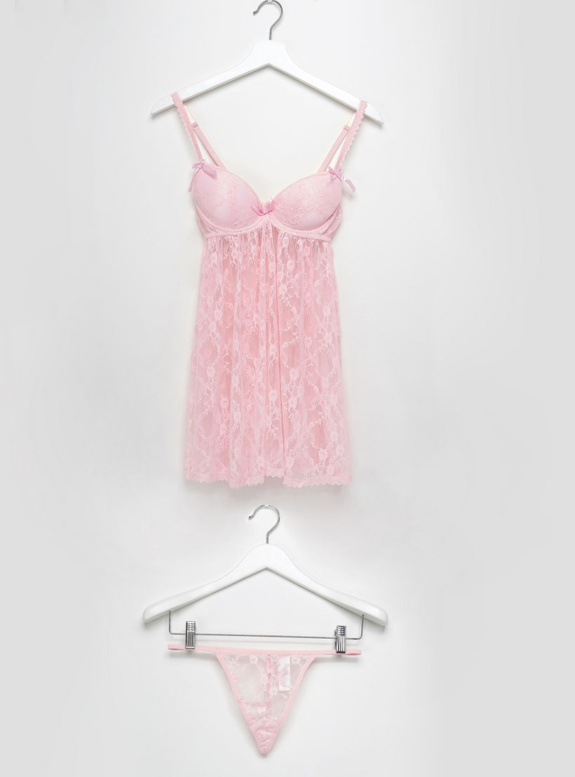 بيبي دول مبطّن بتفاصيل دانتيل مع ثونج-women-clothing-lingerie-babydollsandbodysuits-image-1
