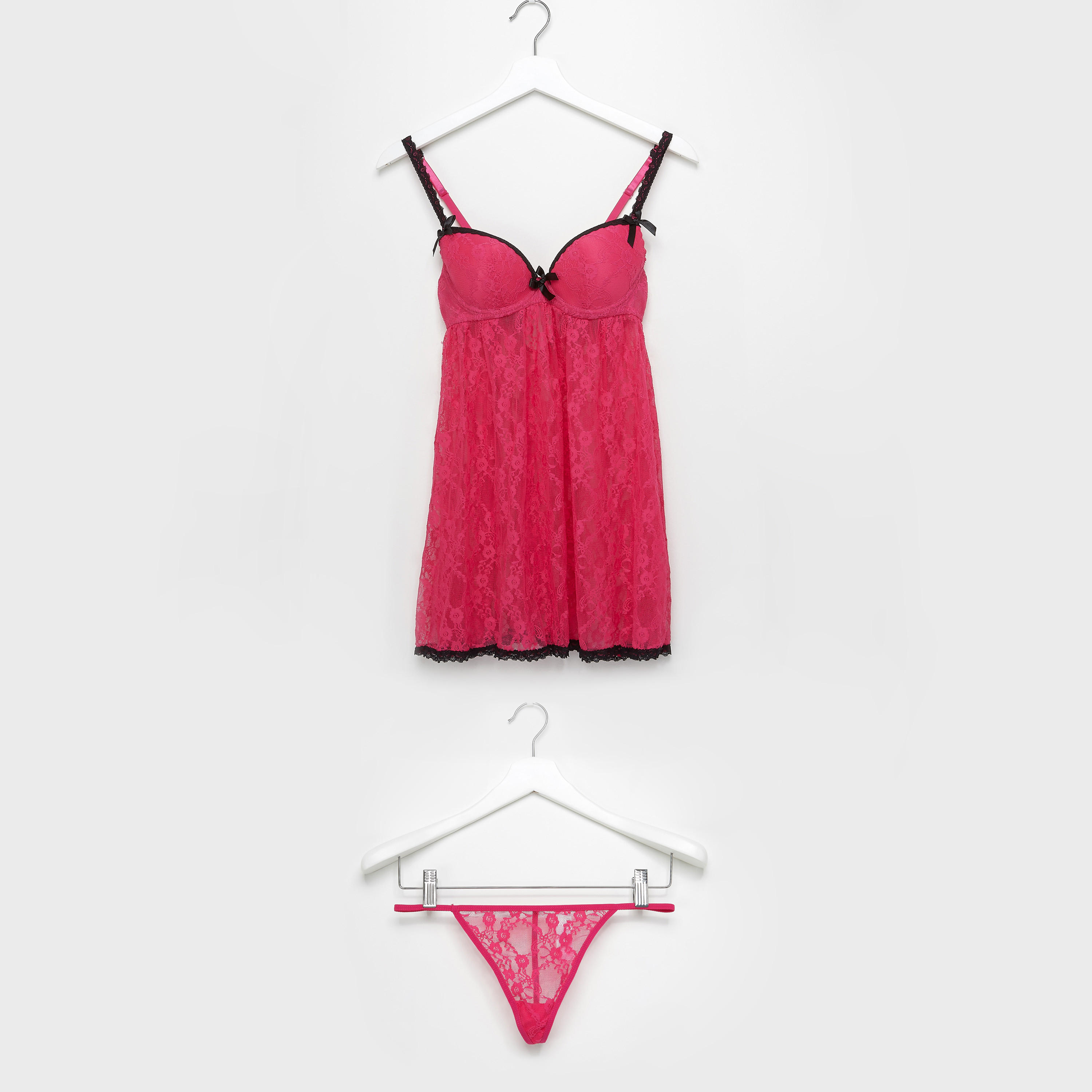بيبي دول بتفاصيل دانتيل مع ثونج-women-clothing-nightwear-pyjamas-longsets-image-1
