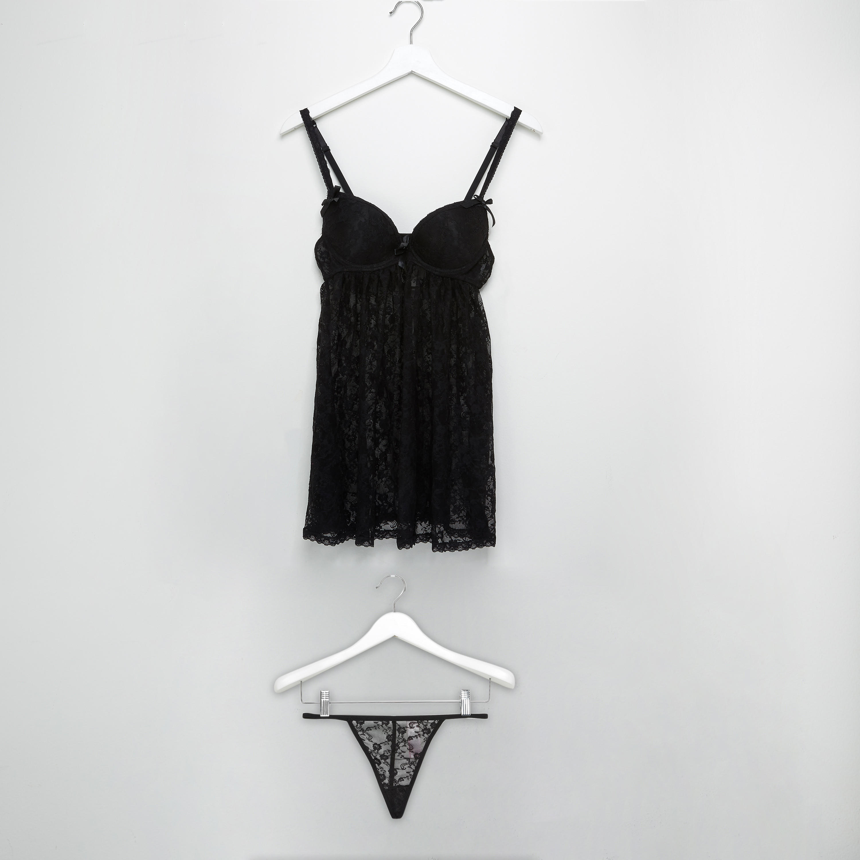 بيبي دول مبطّن بتفاصيل دانتيل مع ثونج-women-clothing-nightwear-pyjamas-longsets-image-1