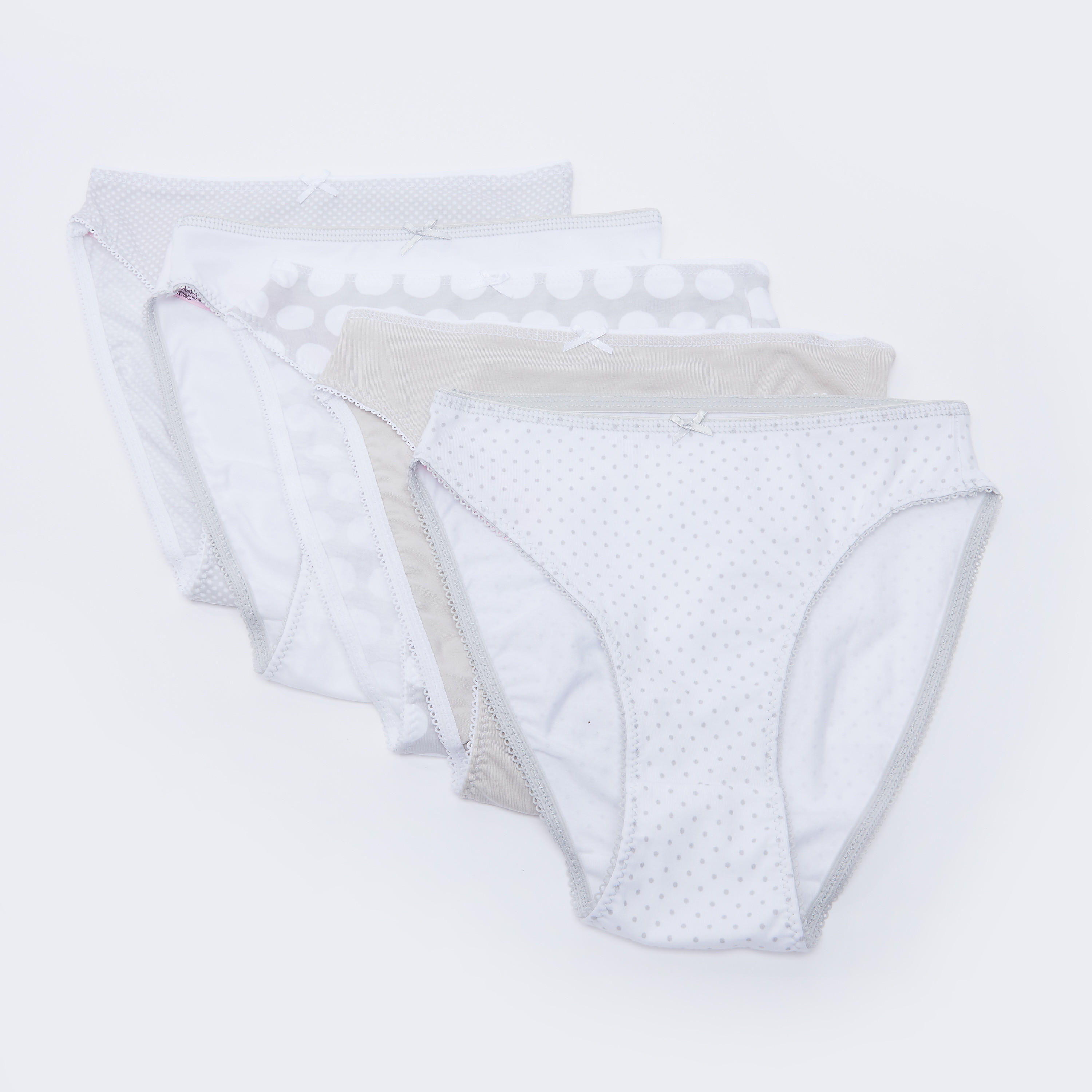 سراويل داخلية بخصر مطّاطي وتفاصيل دانتيل - طقم من 5 قطع-women-clothing-lingerie-panties-image-1