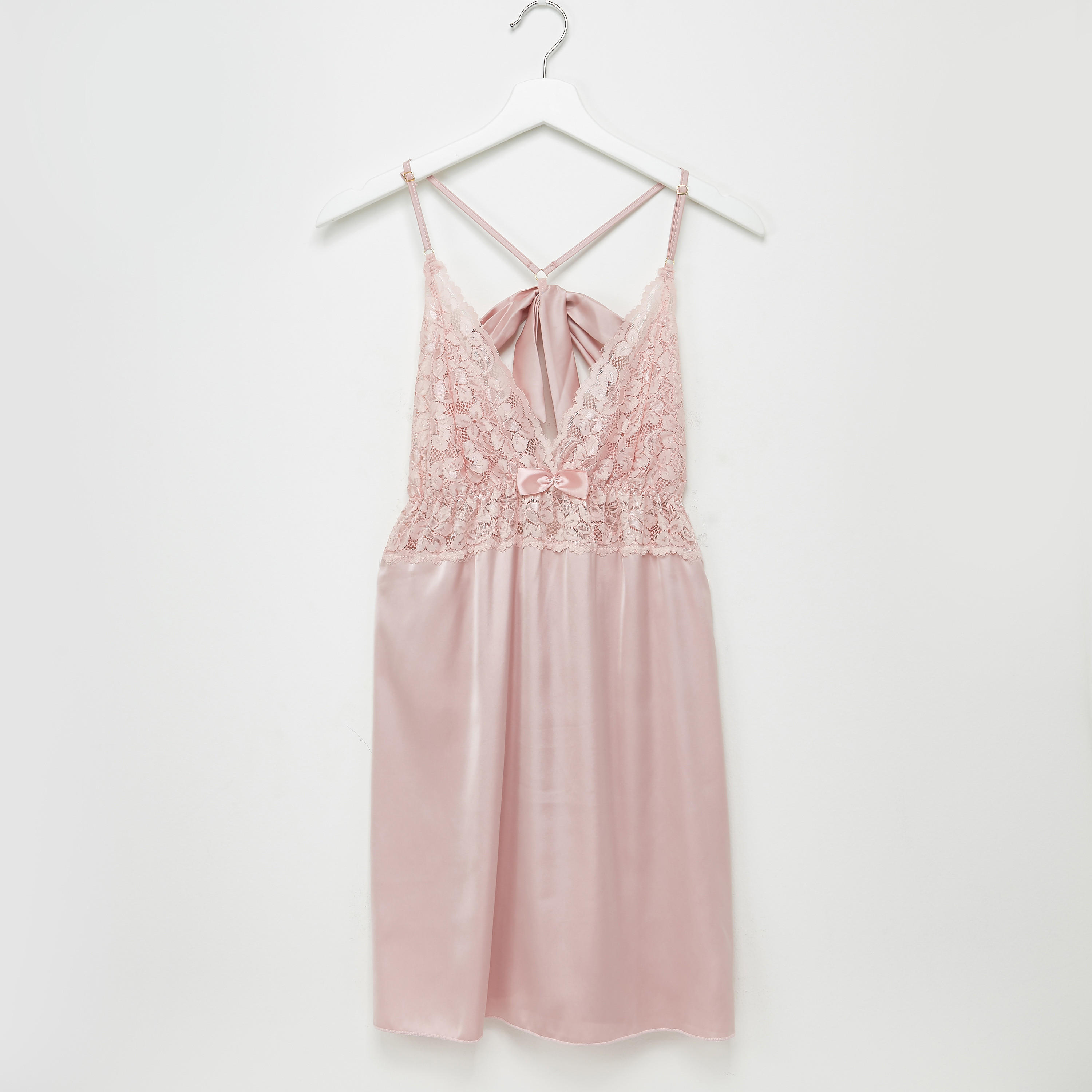 قميص نوم بياقة V وتفاصيل دانتيل مع ثونج-women-clothing-nightwear-pyjamas-longsets-image-2