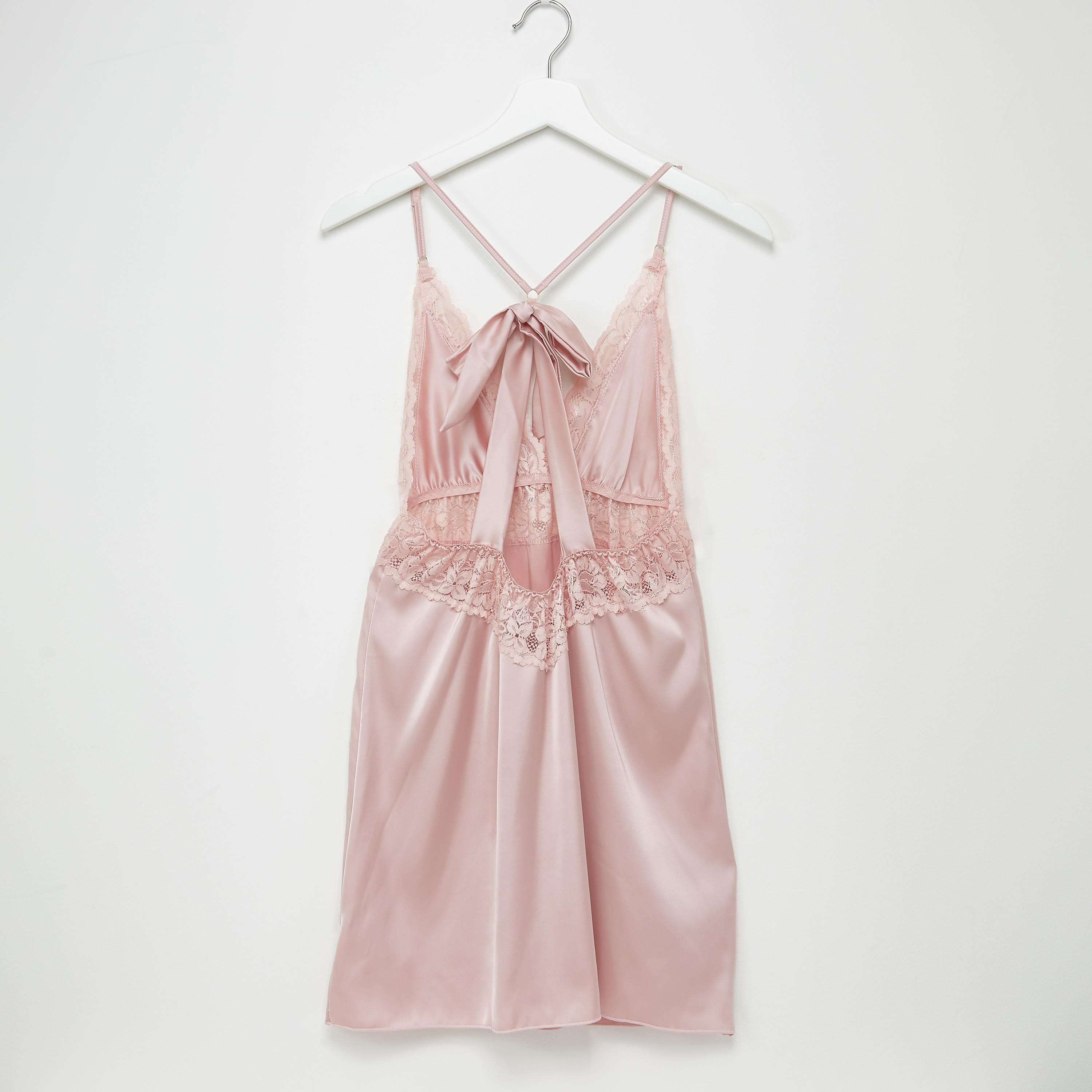 قميص نوم بياقة V وتفاصيل دانتيل مع ثونج-women-clothing-nightwear-pyjamas-longsets-image-3