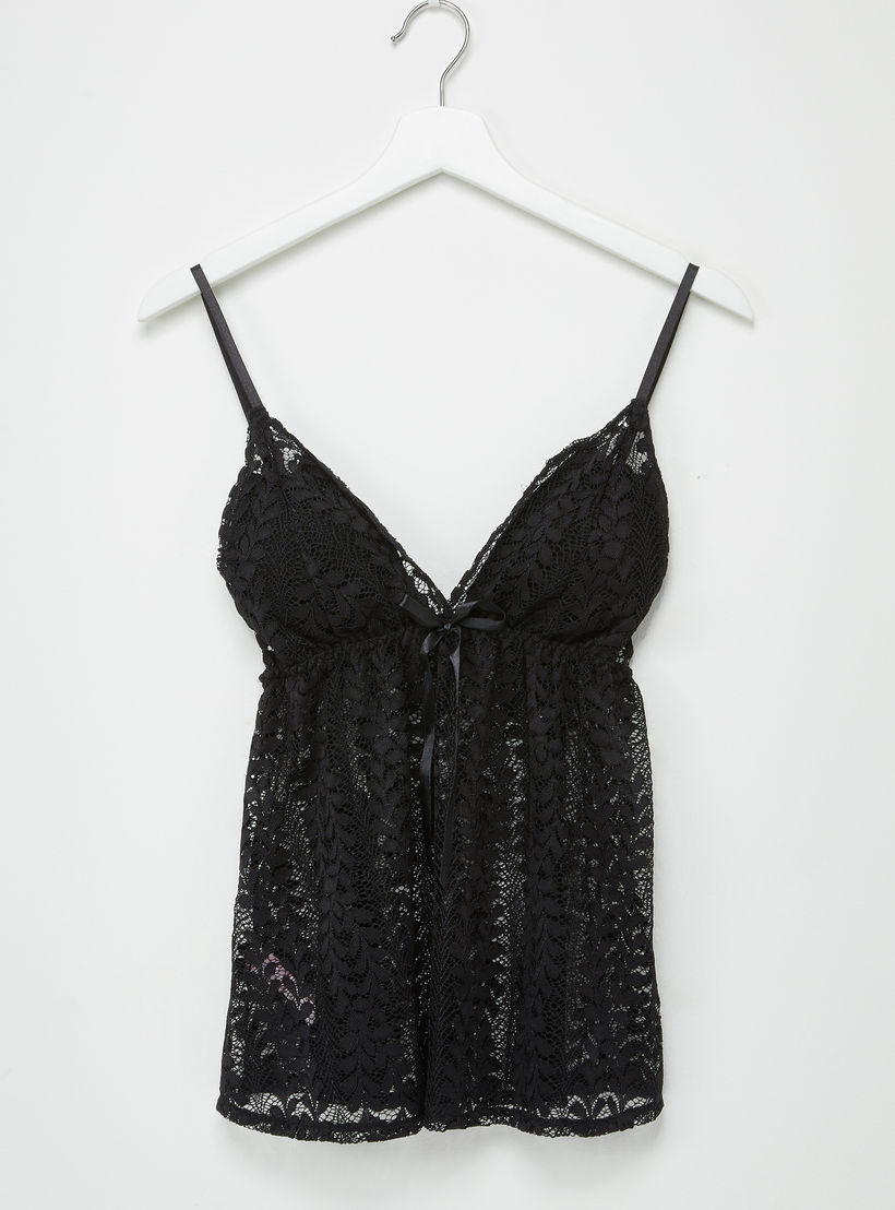 Lace Detail Padded Chemise with Shorts-women-clothing-nightwear-pyjamas-longsets-image-2