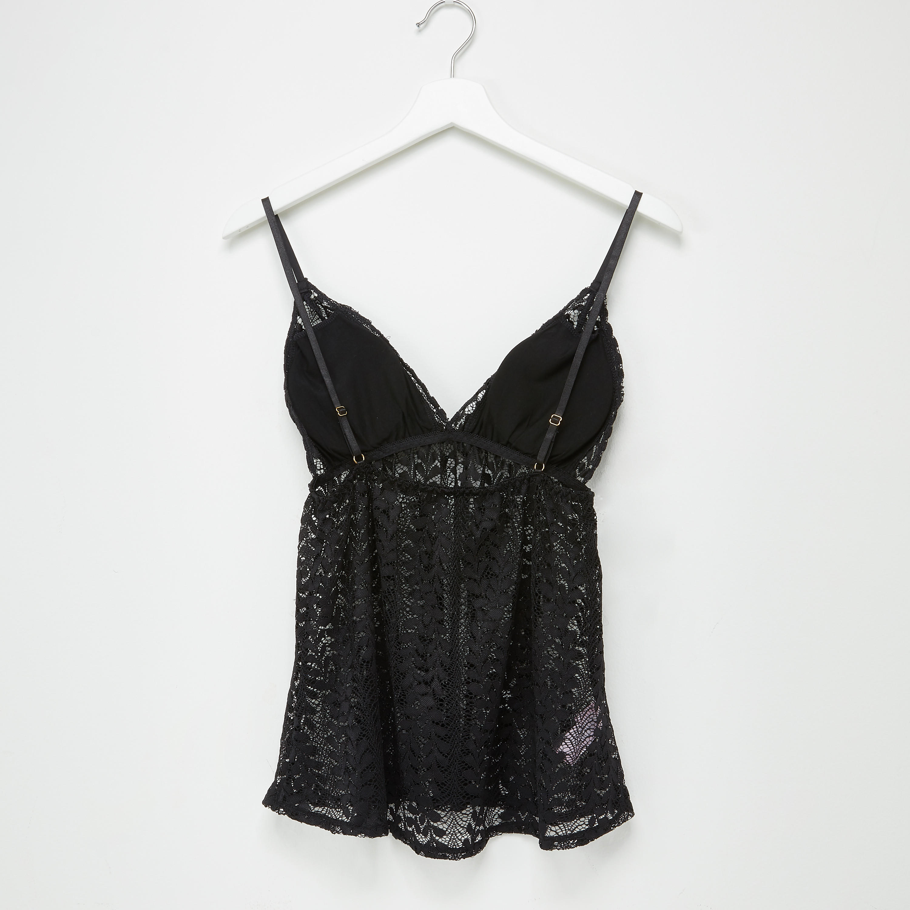 طقم قميص مبطّن بتفاصيل دانتيل وشورت-women-clothing-nightwear-pyjamas-longsets-image-3