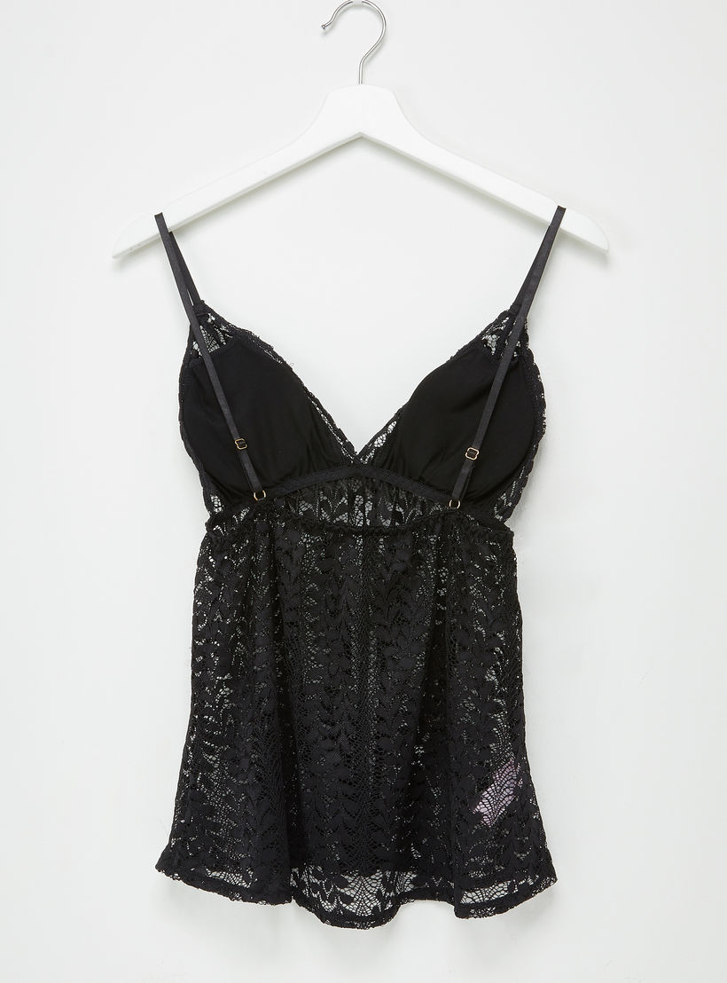 Lace Detail Padded Chemise with Shorts-women-clothing-nightwear-pyjamas-longsets-image-3