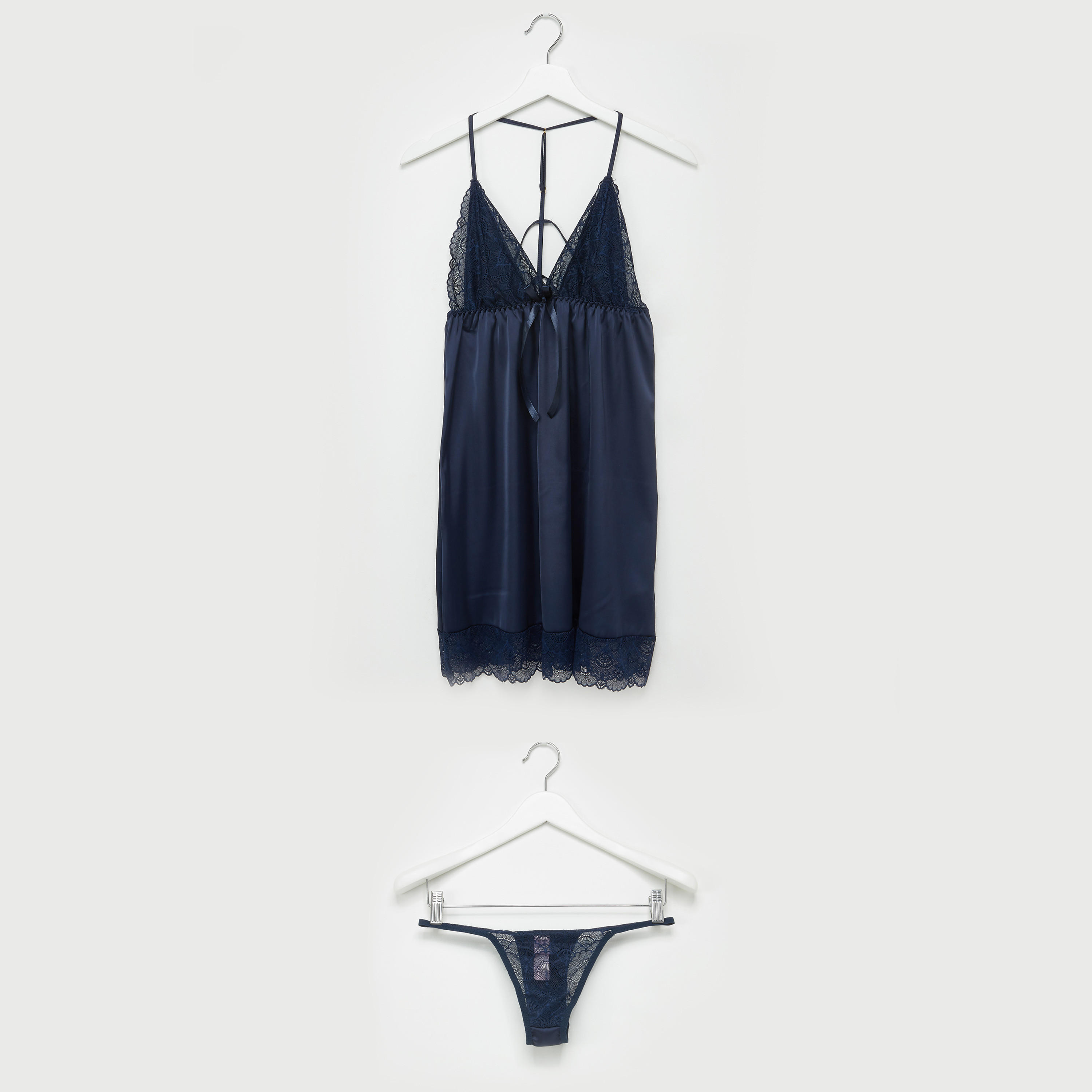 Lace Detail Halter Neck Babydoll with Thongs-women-clothing-nightwear-nighties-image-1