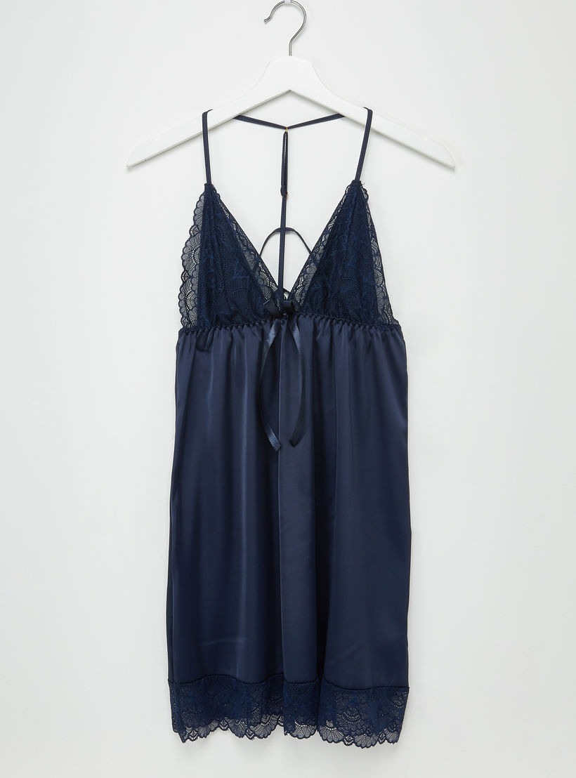Lace Detail Halter Neck Babydoll with Thongs-women-clothing-nightwear-nighties-image-2
