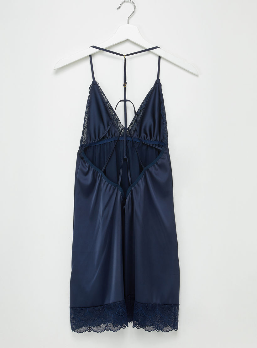 Lace Detail Halter Neck Babydoll with Thongs-women-clothing-nightwear-nighties-image-3