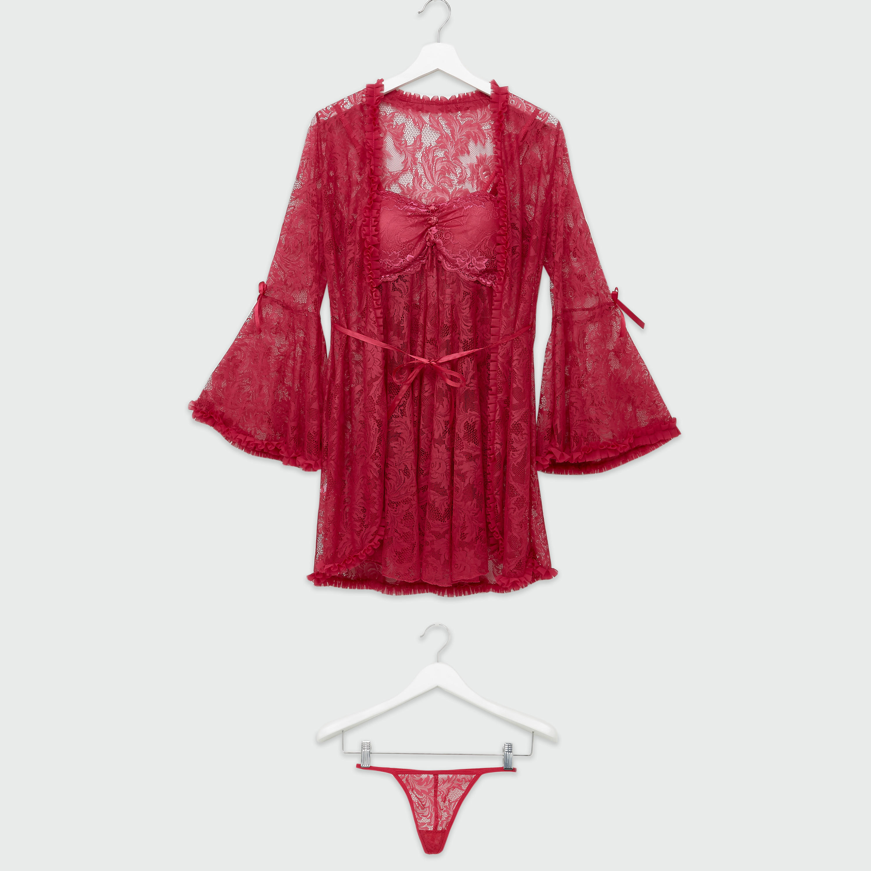 طقم قميص نوم 3 قطع بتفاصيل دانتيل-women-clothing-nightwear-nighties-image-1