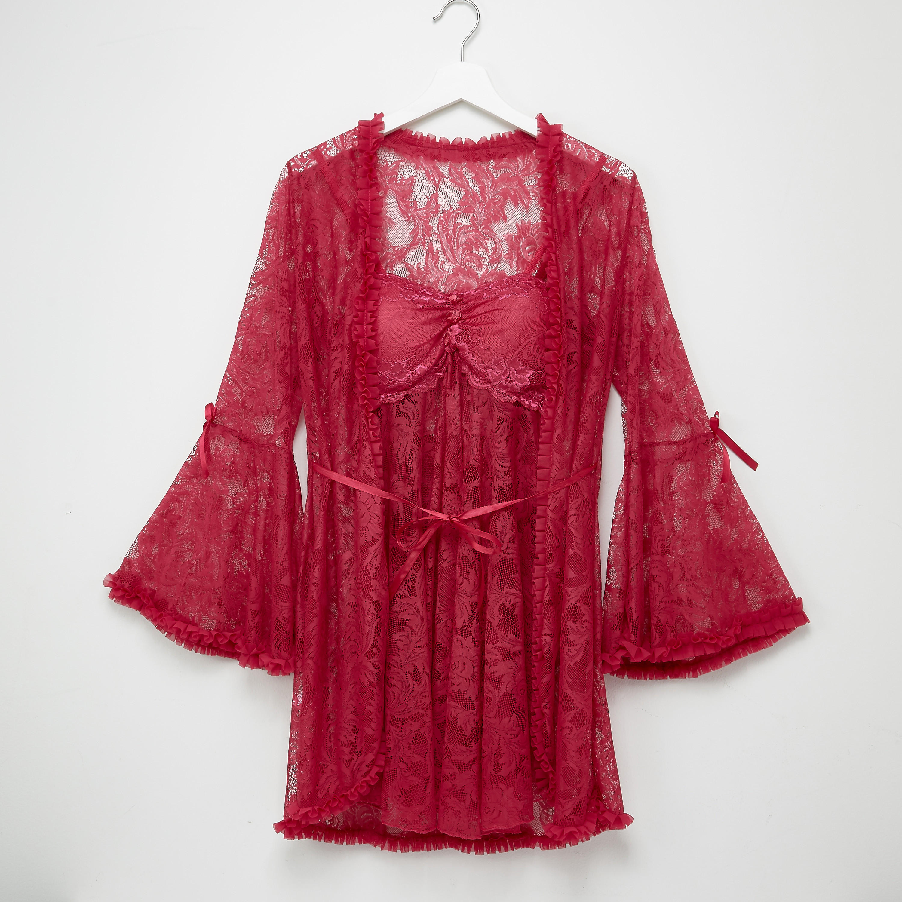 طقم قميص نوم 3 قطع بتفاصيل دانتيل-women-clothing-nightwear-nighties-image-2
