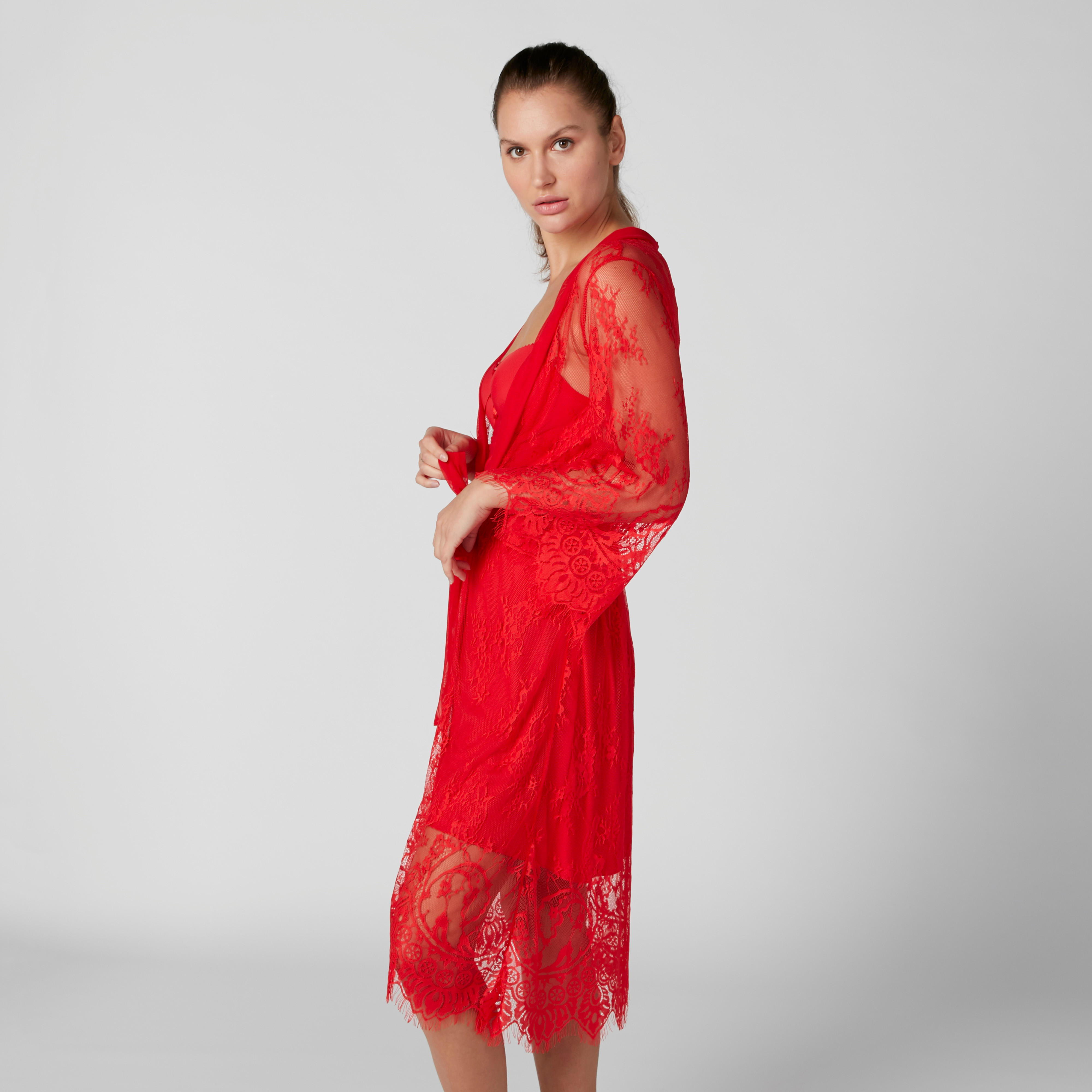 طقم قميص نوم قصير وجاكيت بتفاصيل دانتيل-women-clothing-nightwear-nighties-image-4