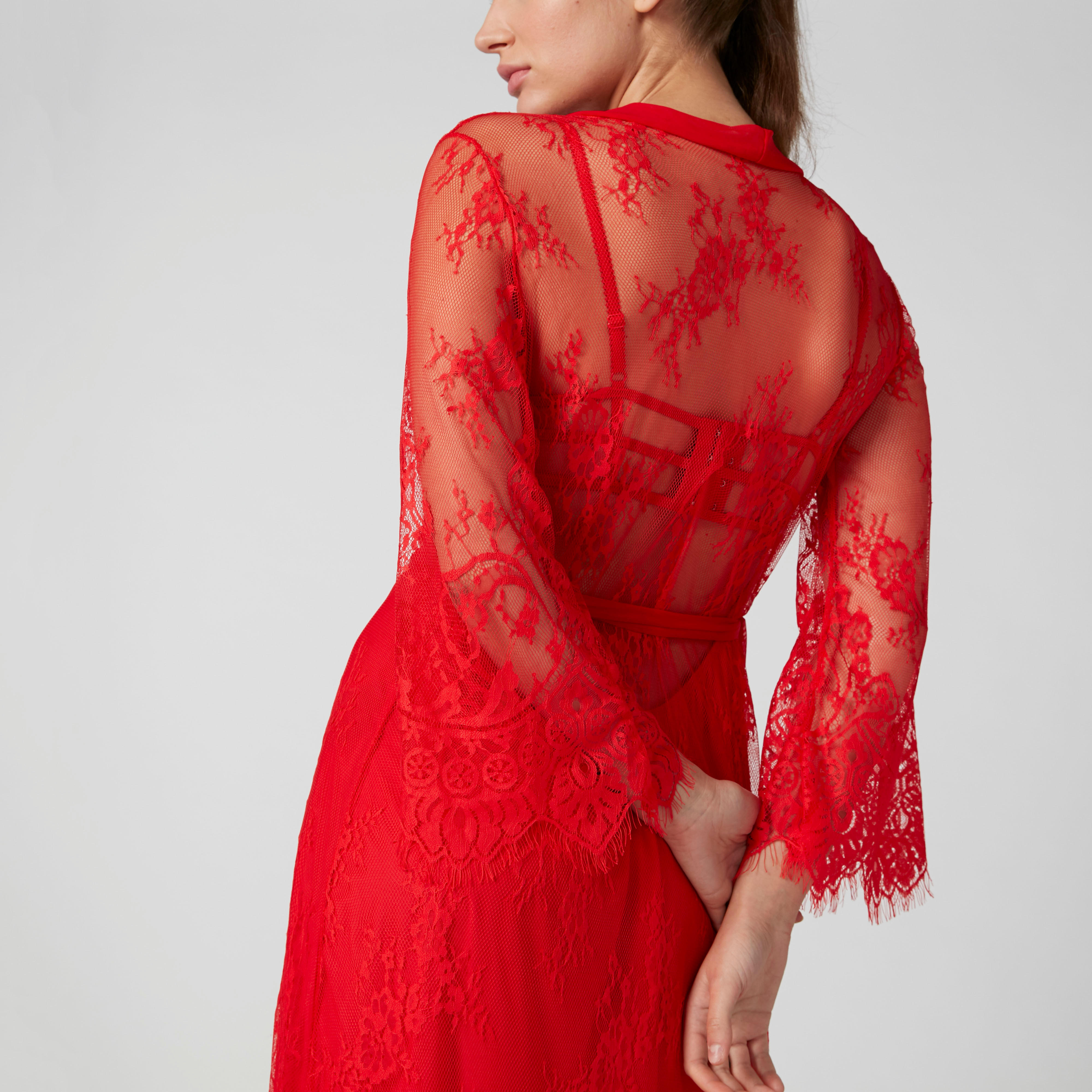 طقم قميص نوم قصير وجاكيت بتفاصيل دانتيل-women-clothing-nightwear-nighties-image-5
