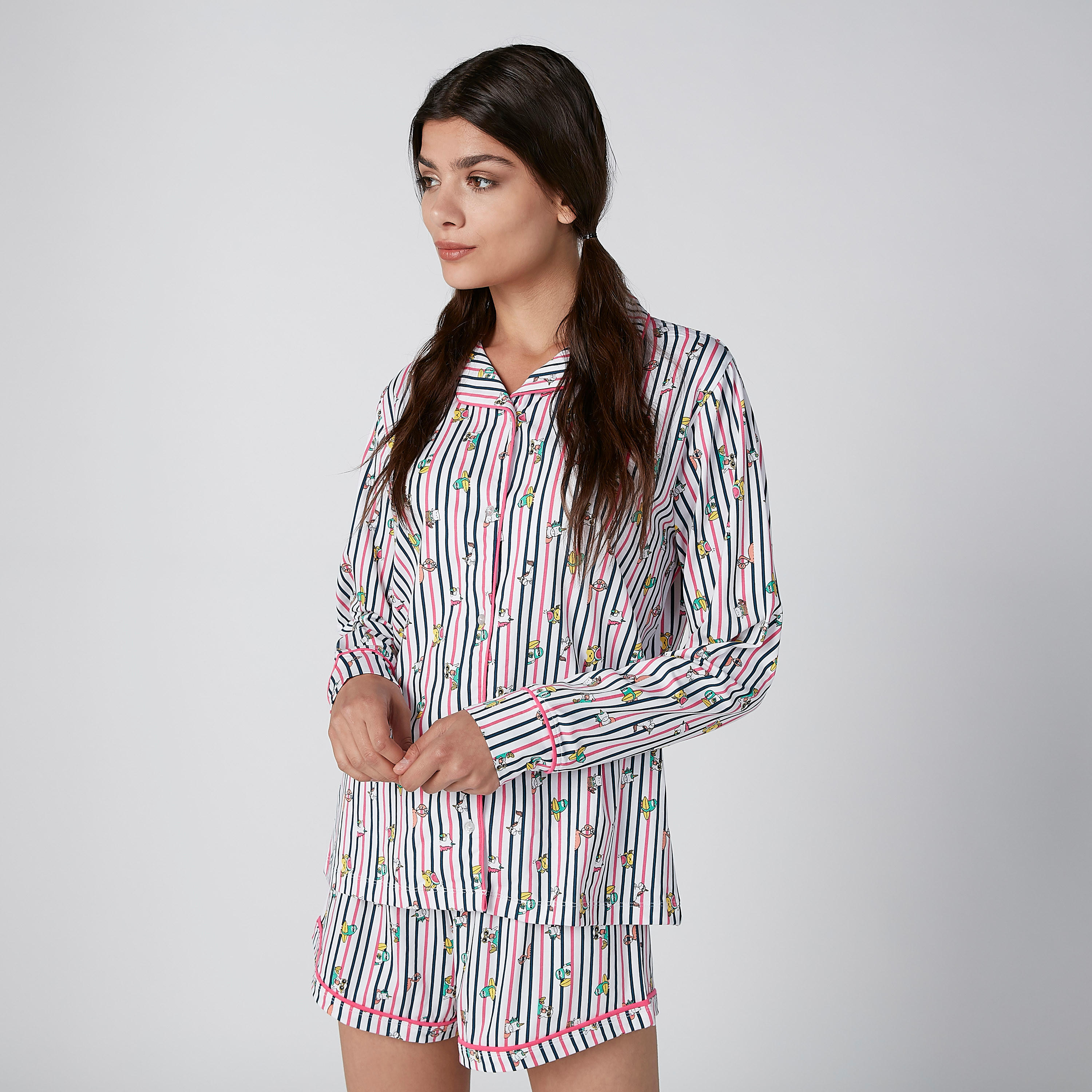 طقم شورت وقيمص مقلّم-women-clothing-nightwear-pyjamas-longsets-image-3