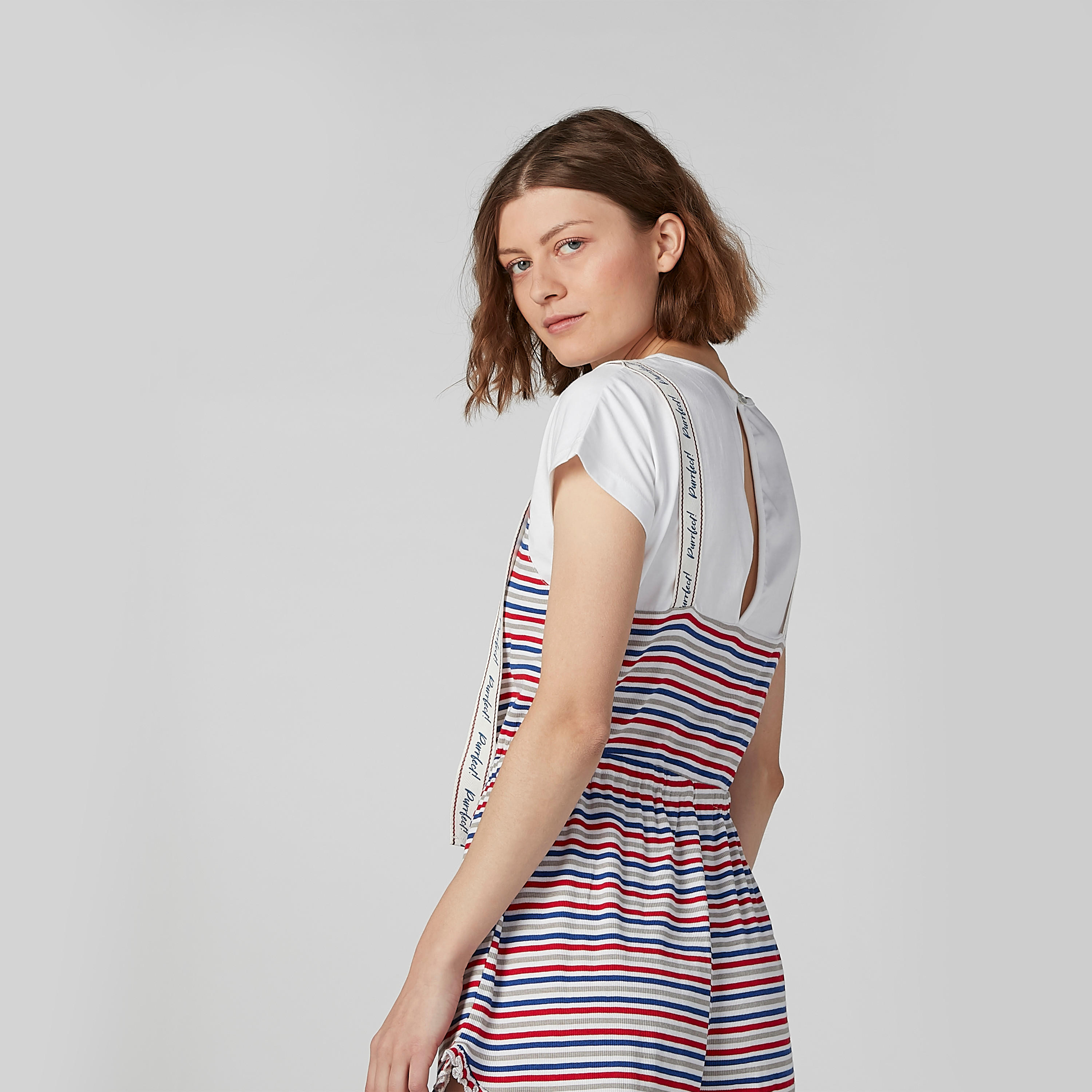 أفرول مستدام مقلّم بياقة مستديرة وأكمام كاب -women-clothing-nightwear-nighties-image-3