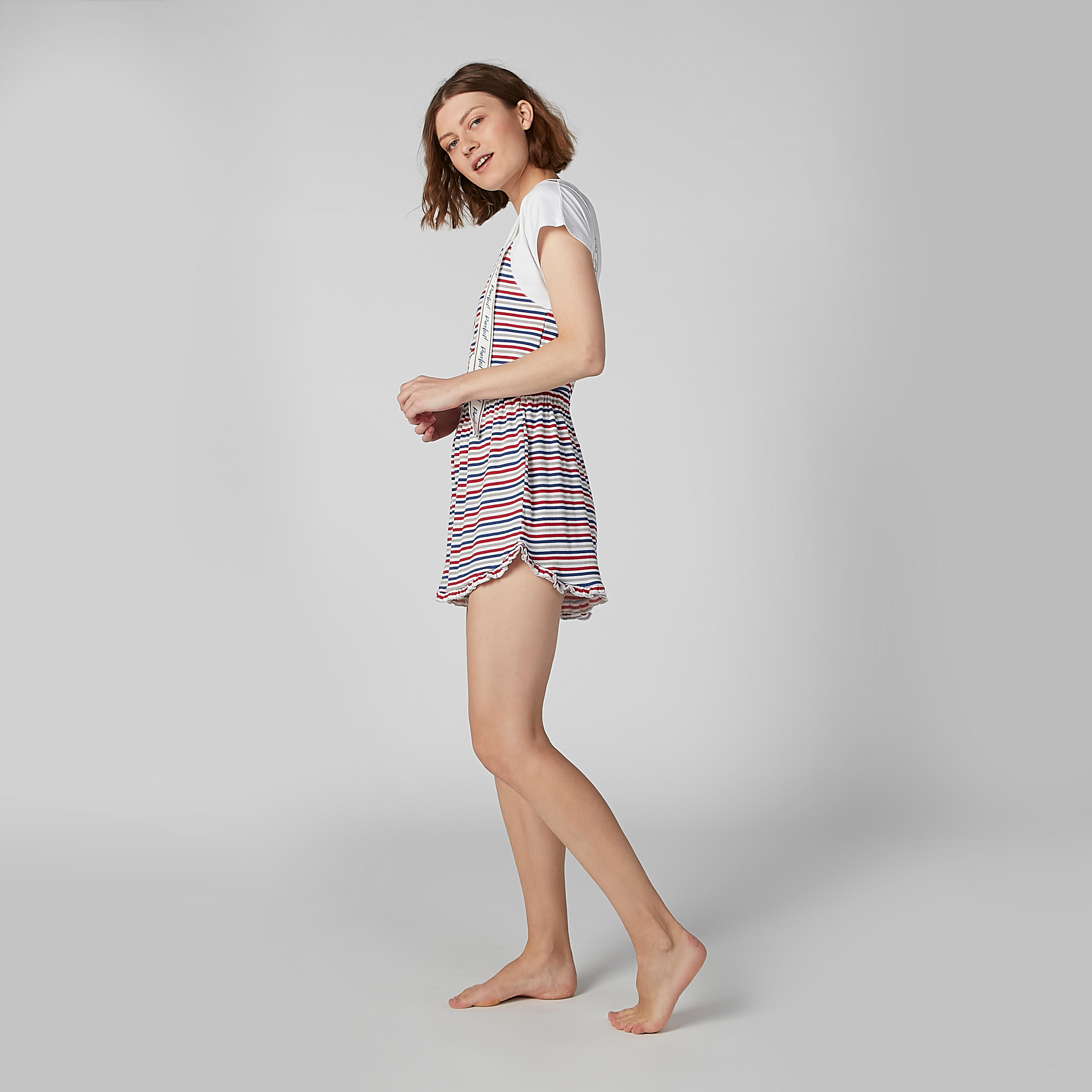 أفرول مستدام مقلّم بياقة مستديرة وأكمام كاب -women-clothing-nightwear-nighties-image-4