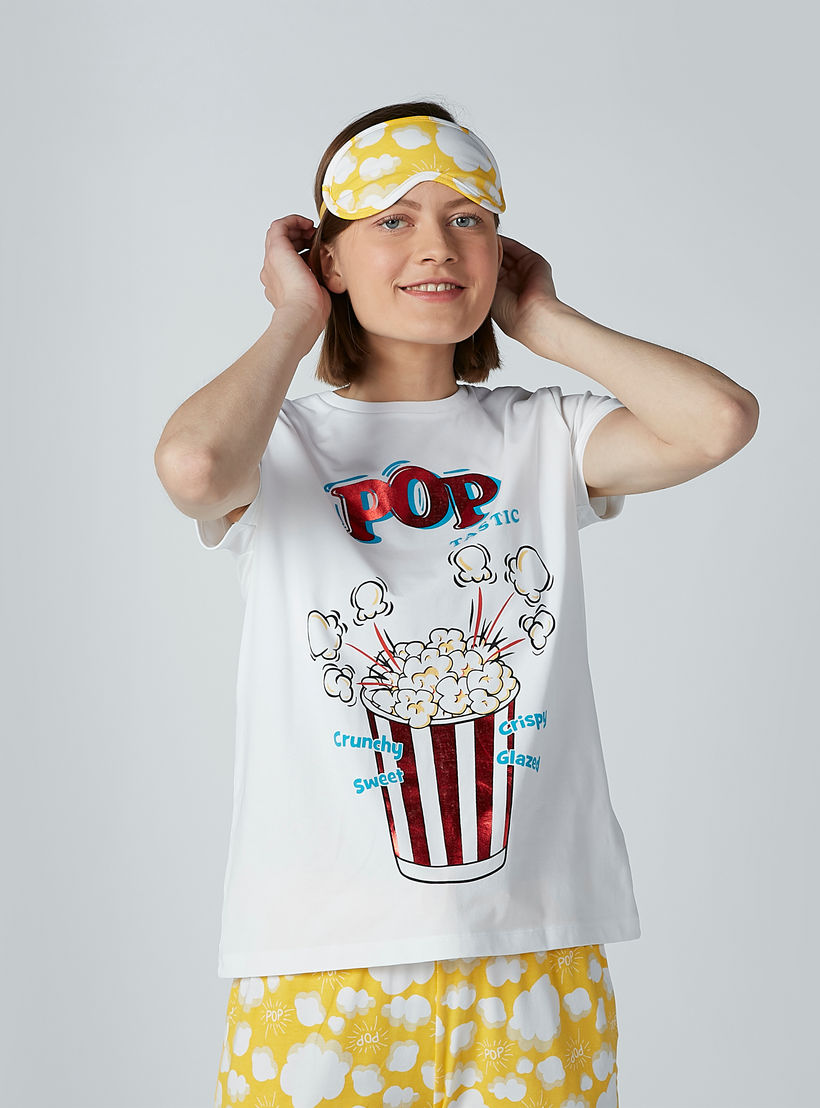 Printed Short Sleeves T-shirt with Jog Pants and Eye-mask-women-clothing-nightwear-pyjamas-longsets-image-1