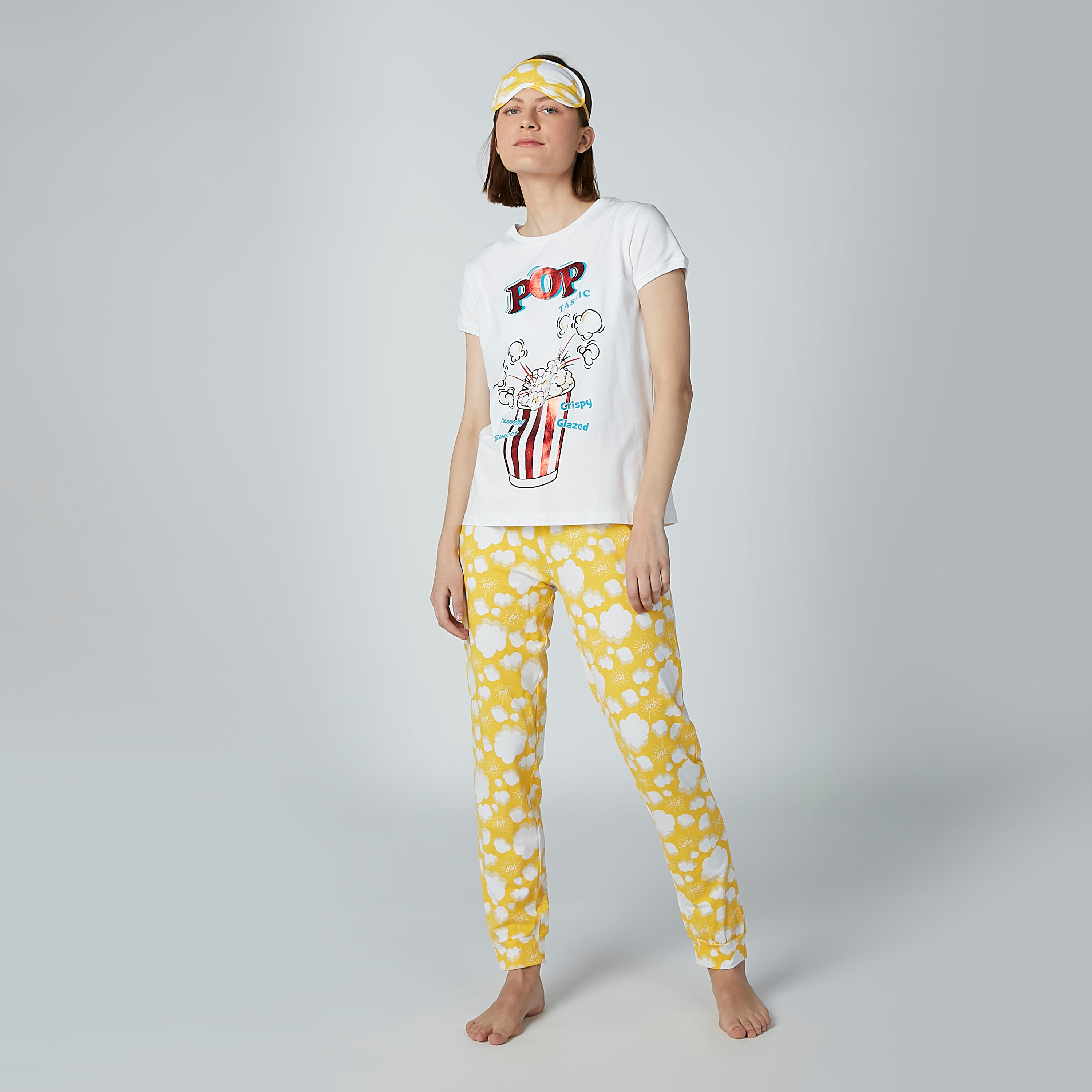 Printed Short Sleeves T-shirt with Jog Pants and Eye-mask-women-clothing-nightwear-pyjamas-longsets-image-2