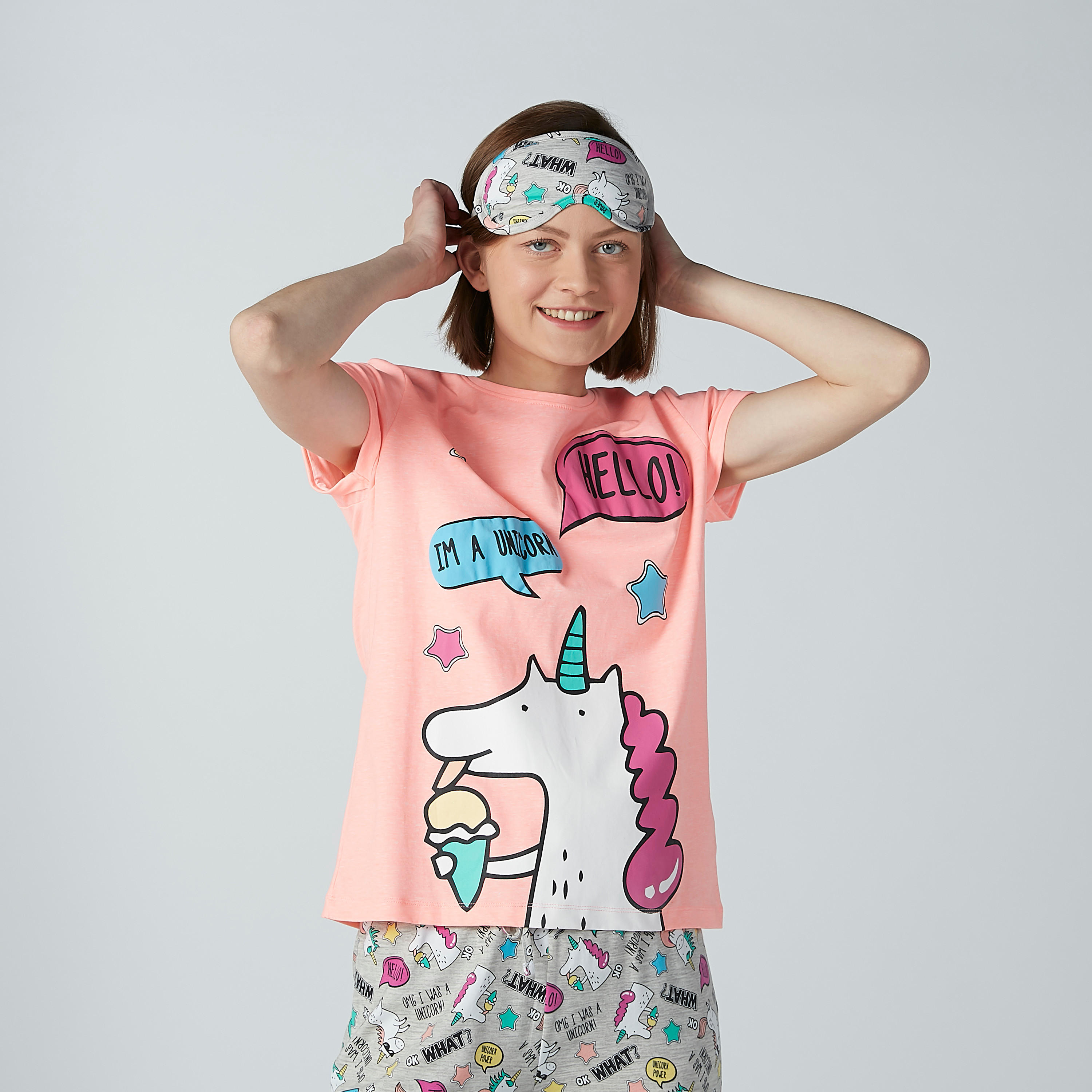 طقم بنطال بيجاما وتيشيرت بأكمام قصيرة وطبعات مع قناع للعين-women-clothing-nightwear-pyjamas-longsets-image-2
