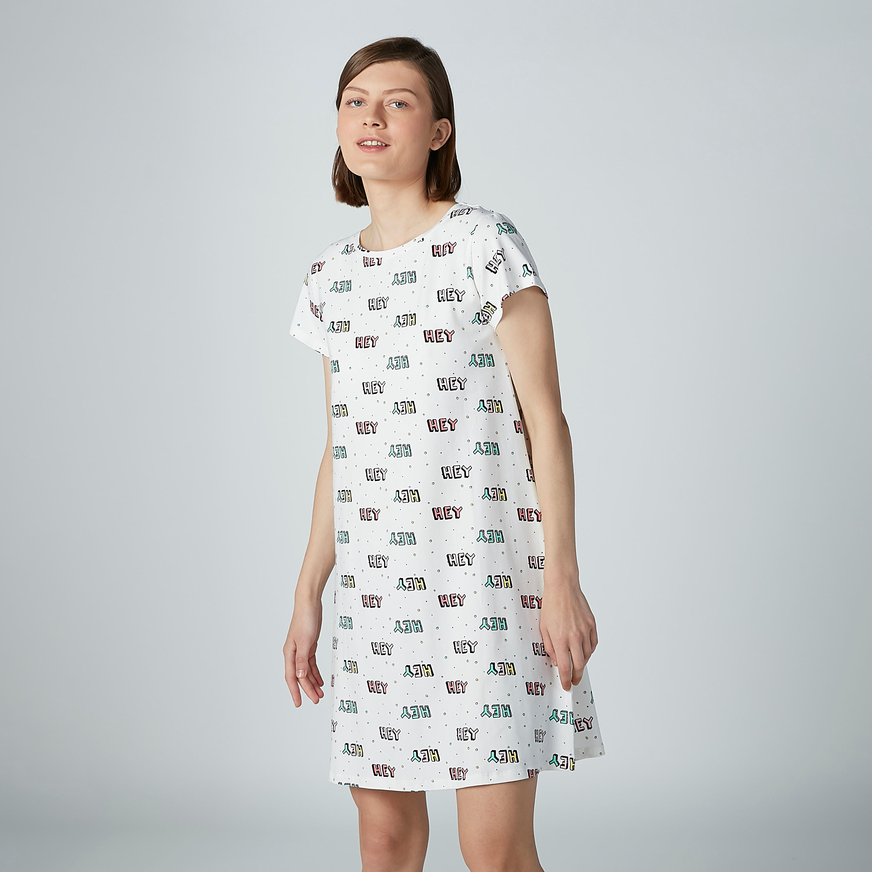 Set of 2 - Printed Sleep Dress with Short Sleeves and Round Neck-women-clothing-nightwear-nighties-image-2