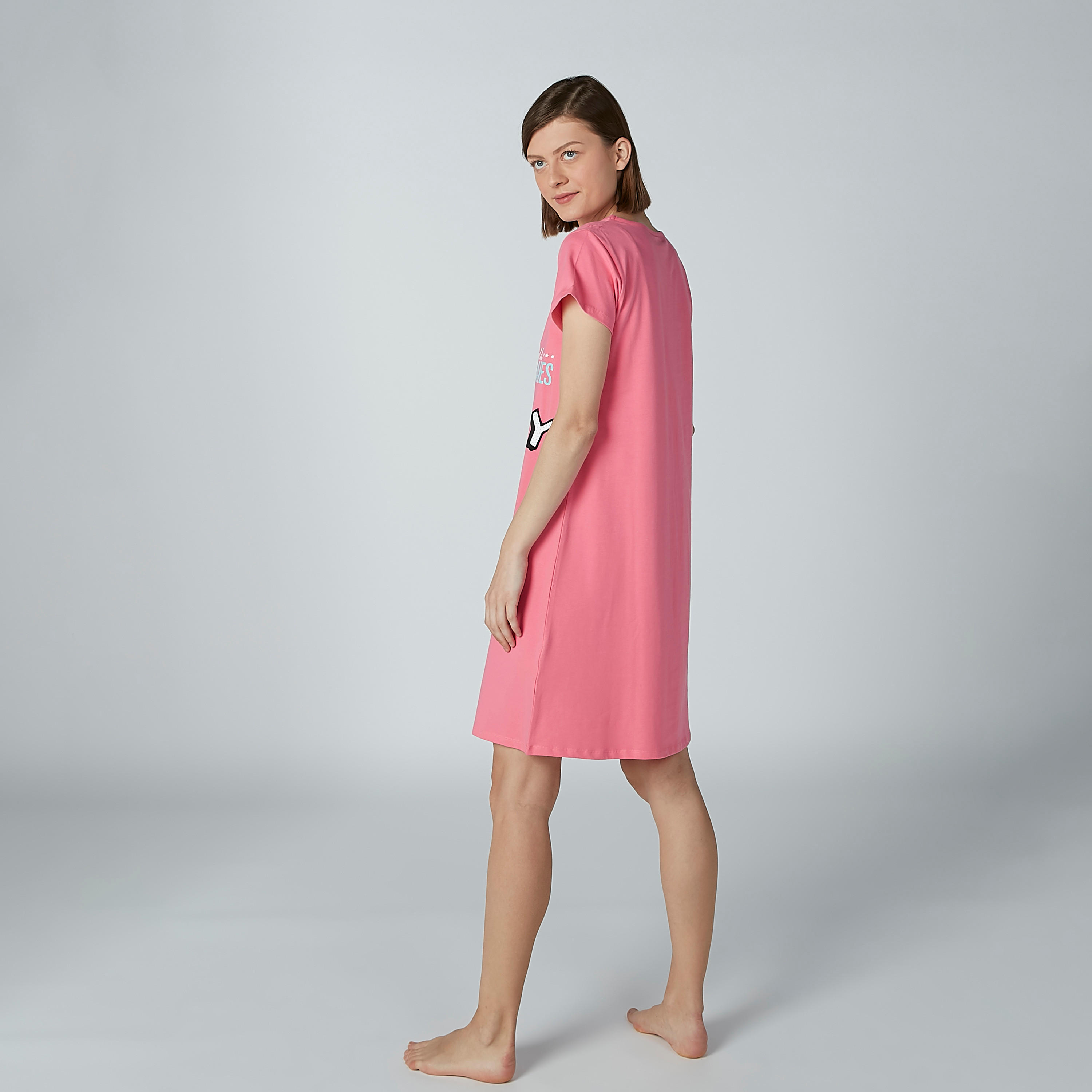 Set of 2 - Printed Sleep Dress with Short Sleeves and Round Neck-women-clothing-nightwear-nighties-image-4