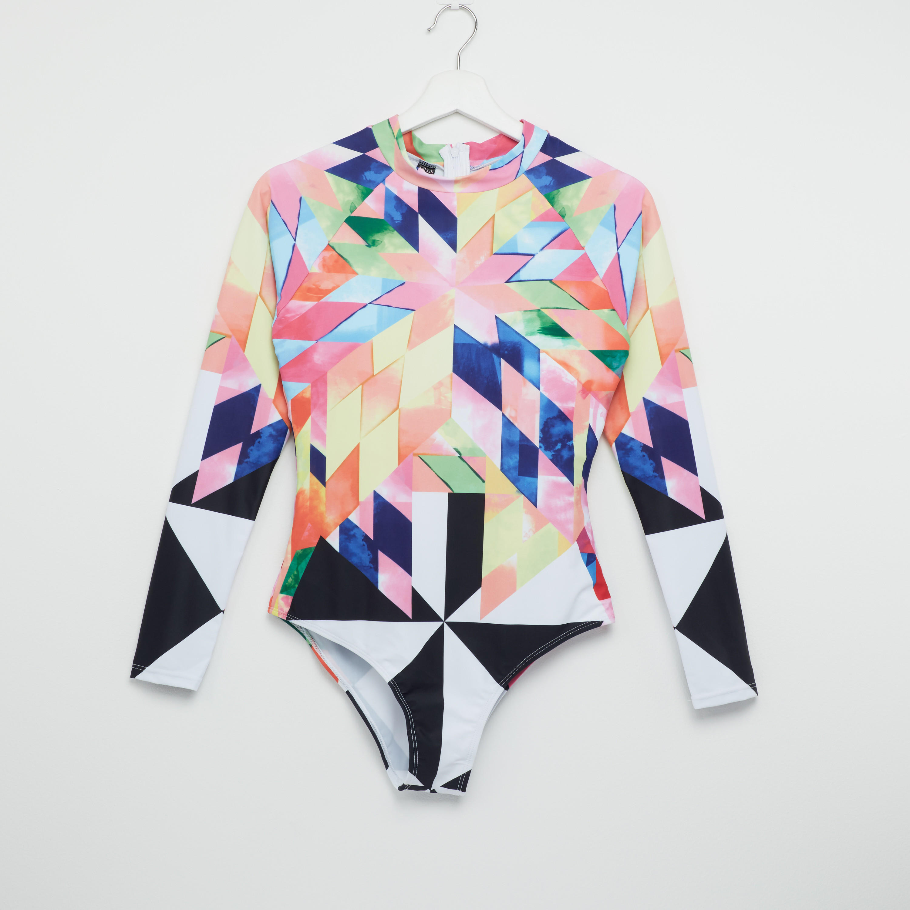 بدلة سباحة بأكمام مغايرة وسحّاب إغلاق وطبعات-women-clothing-swimandbeach-swimsuits-image-1