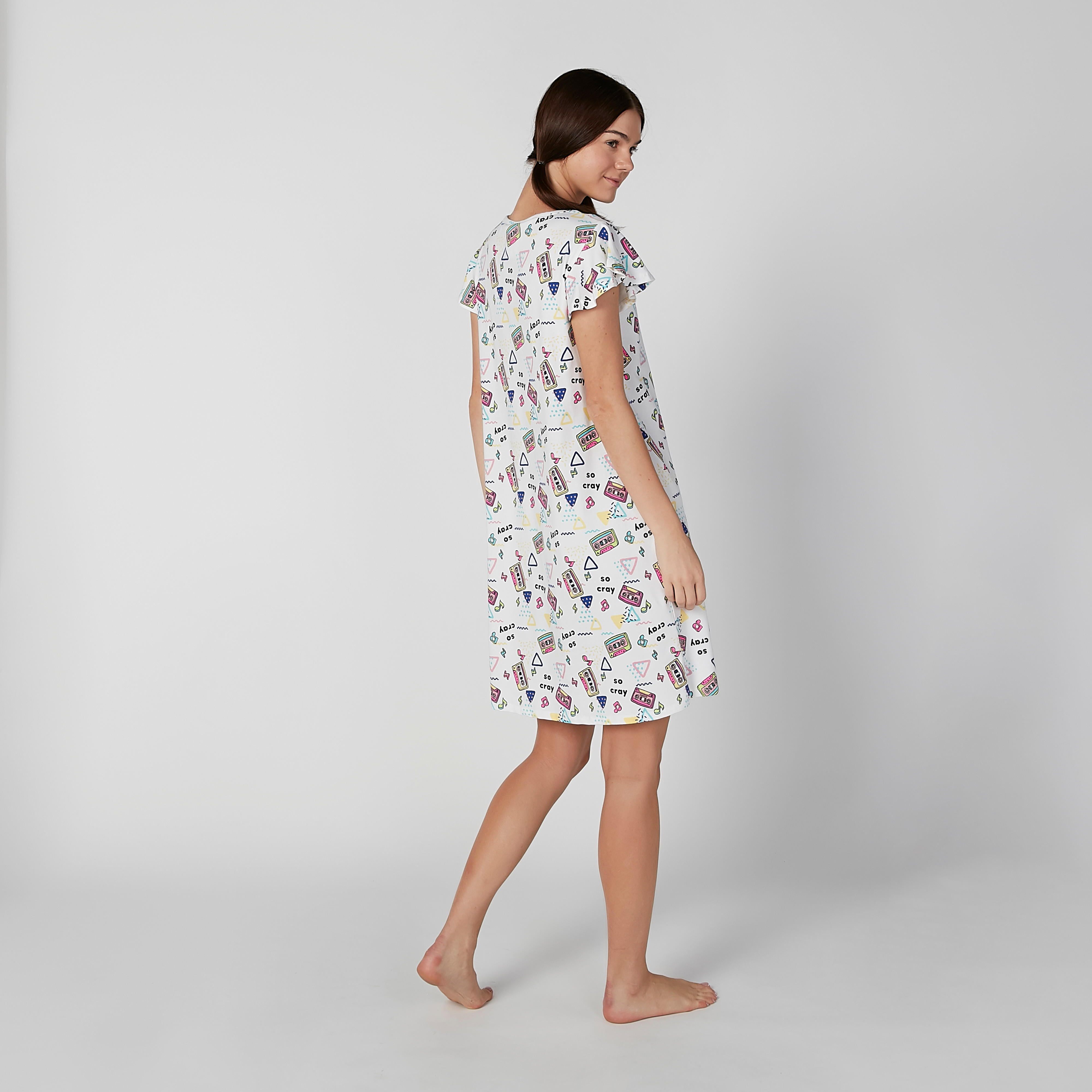 قميص نوم بياقة مستديرة وأكمام قصيرة وطبعات - طقم من قطعتين-women-clothing-nightwear-nighties-image-5